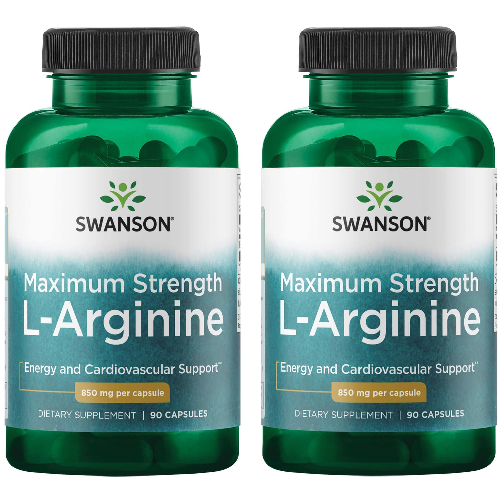 Swanson Premium Maximum Strength L-Arginine 2 Pack Supplement Vitamin 850 mg 90 Caps