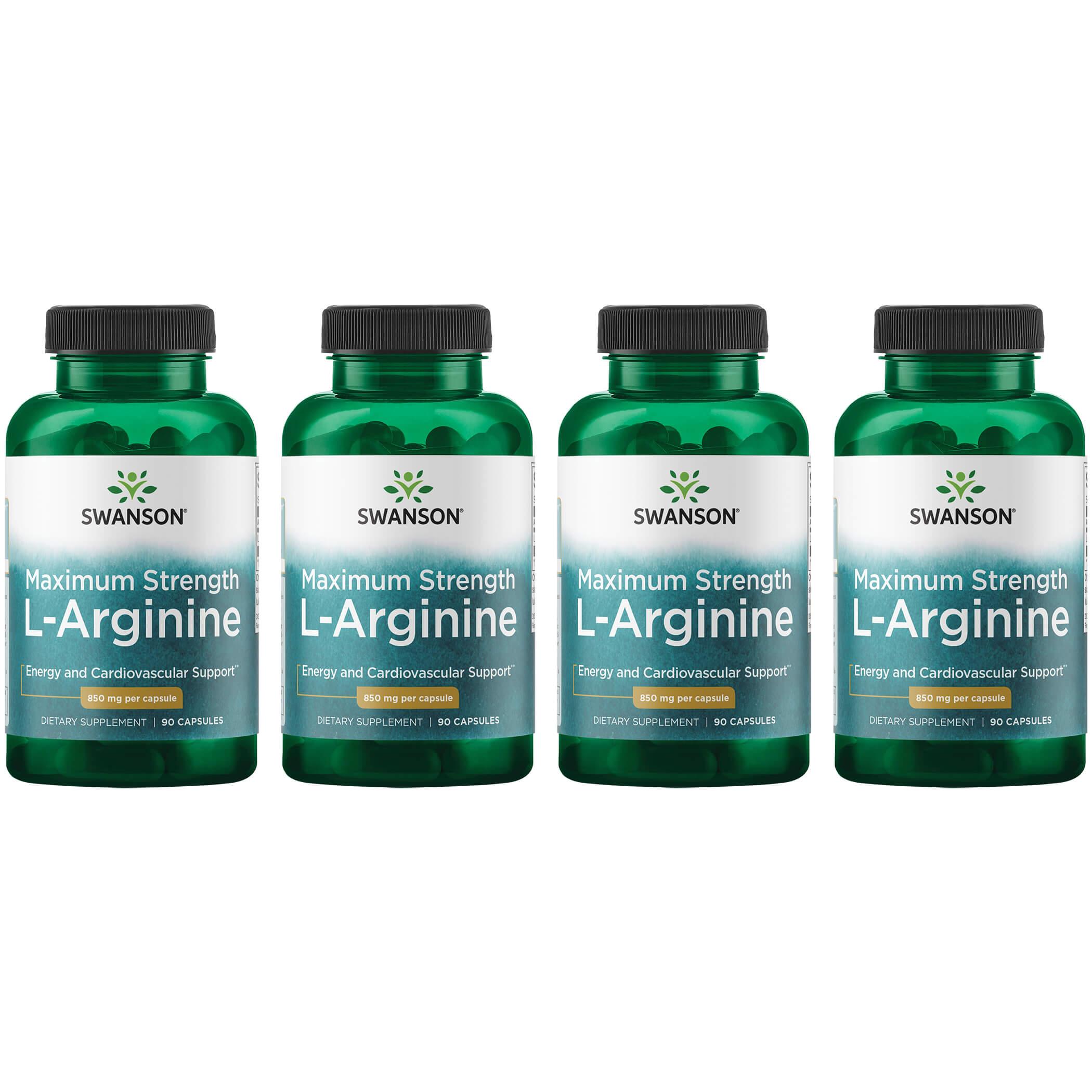 Swanson Premium Maximum Strength L-Arginine 4 Pack Supplement Vitamin 850 mg 90 Caps