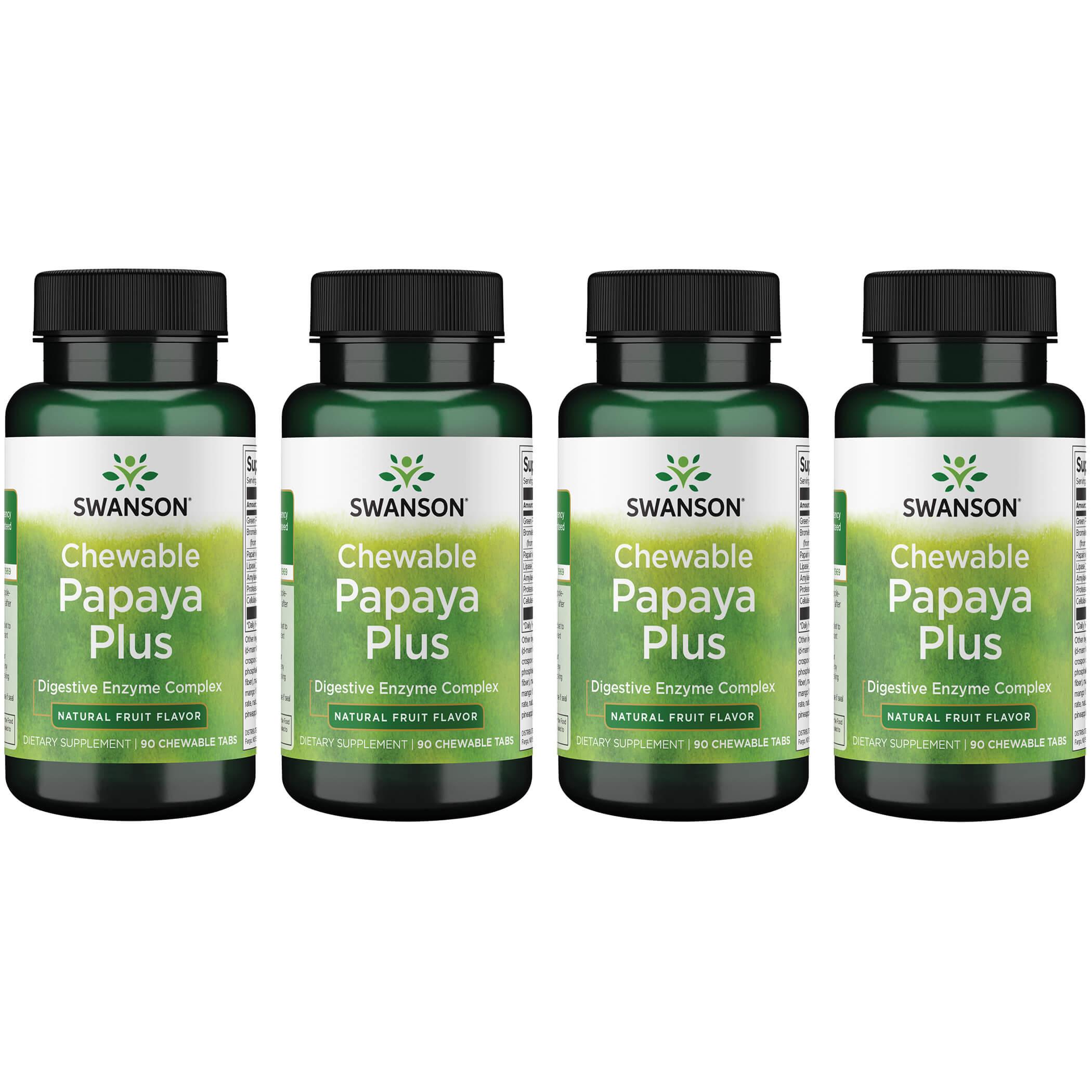 Swanson Premium Chewable Papaya Plus - Natural Fruit Flavor 4 Pack Supplement Vitamin 90 Chewables