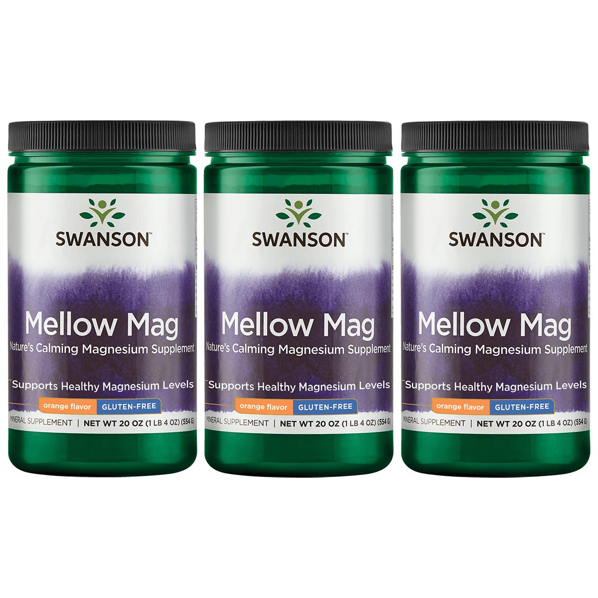 Swanson Premium Mellow Mag - Orange Flavor 3 Pack Vitamin 330 mg 20 oz Powder
