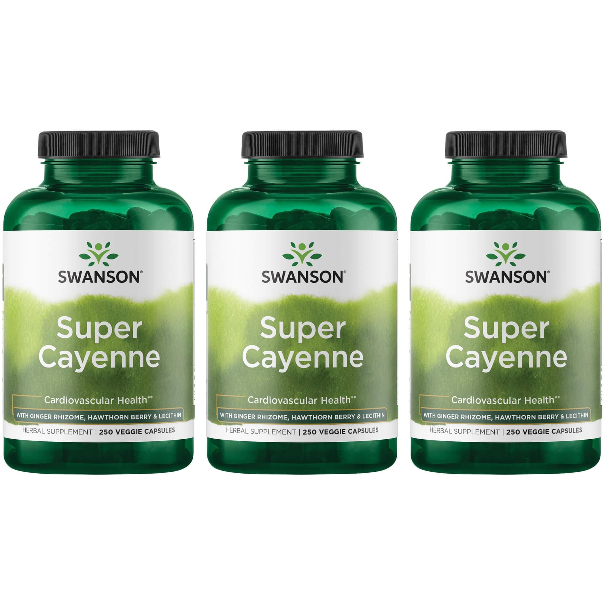 Swanson Premium Super Cayenne - with Ginger Rhizome, Hawthorn Berry & Lecithin 3 Pack Vitamin 250 Veg Caps Weight Management