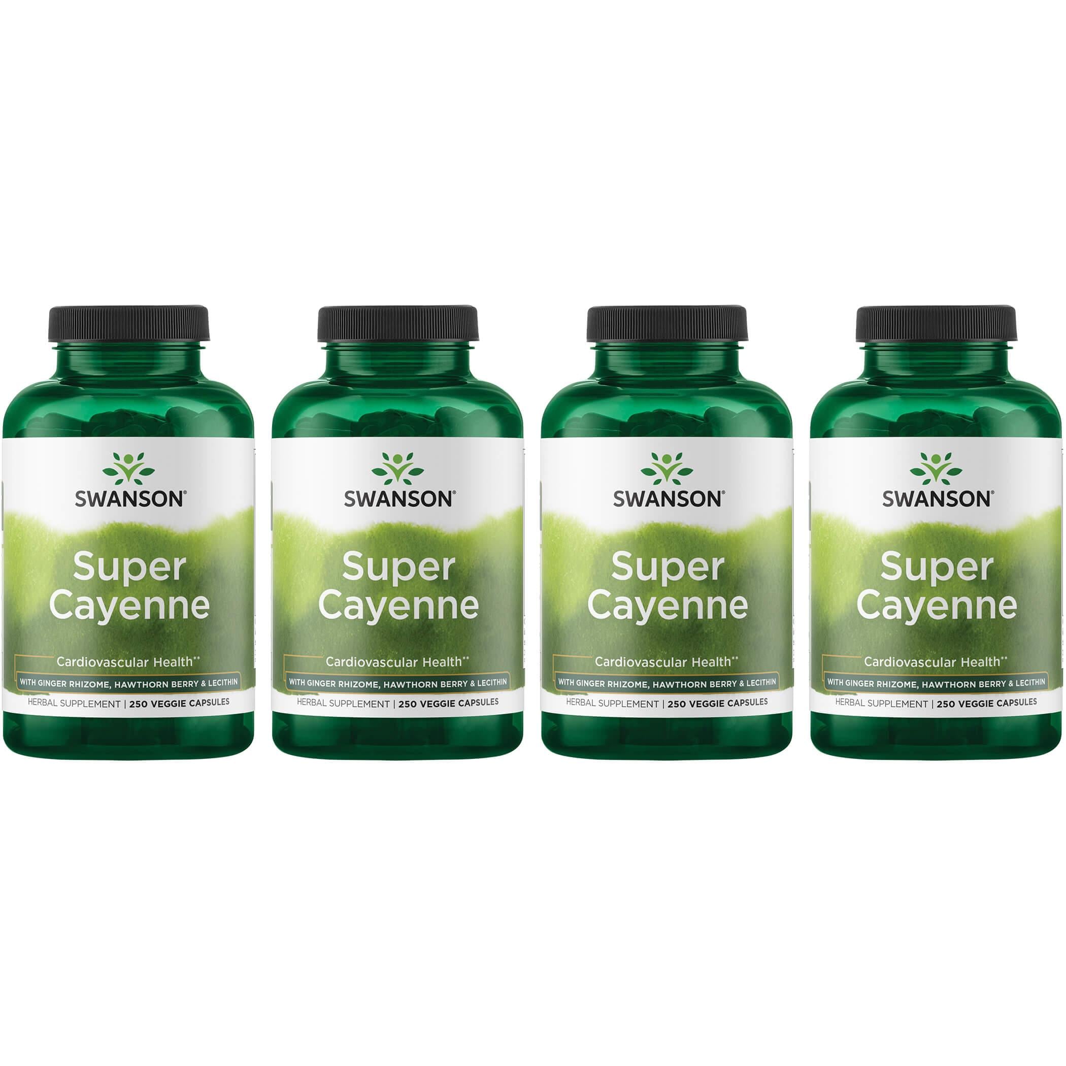 Swanson Premium Super Cayenne - with Ginger Rhizome, Hawthorn Berry & Lecithin 4 Pack Vitamin 250 Veg Caps Weight Management