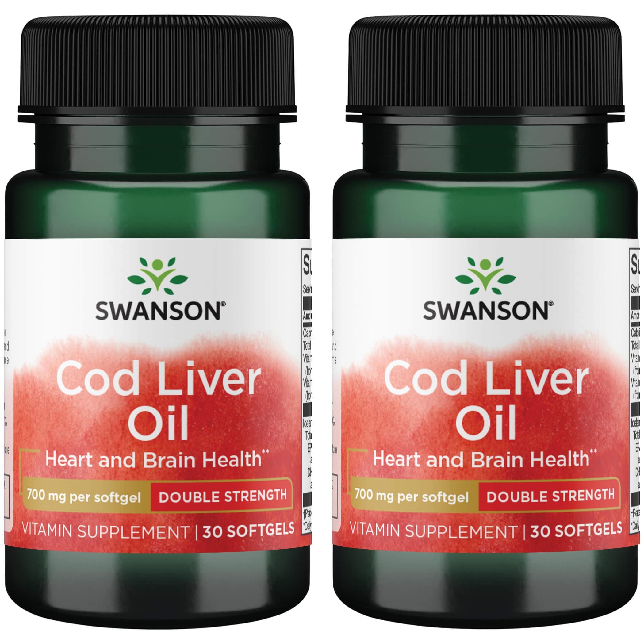 Swanson Premium Cod Liver Oil - Double Strength 2 Pack Supplement Vitamin 700 mg 30 Soft Gels