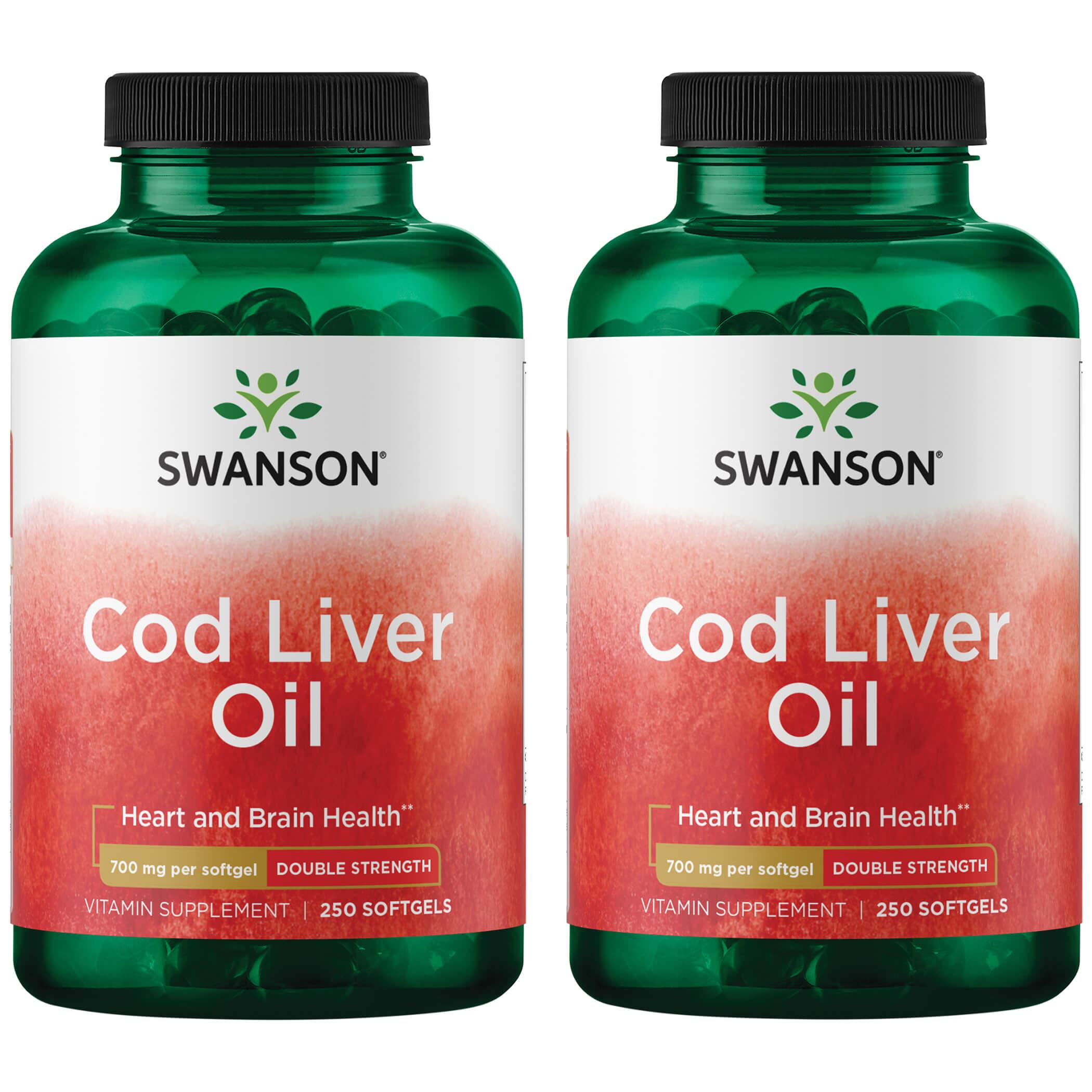 Swanson Premium Cod Liver Oil - Double Strength 2 Pack Supplement Vitamin 700 mg 250 Soft Gels