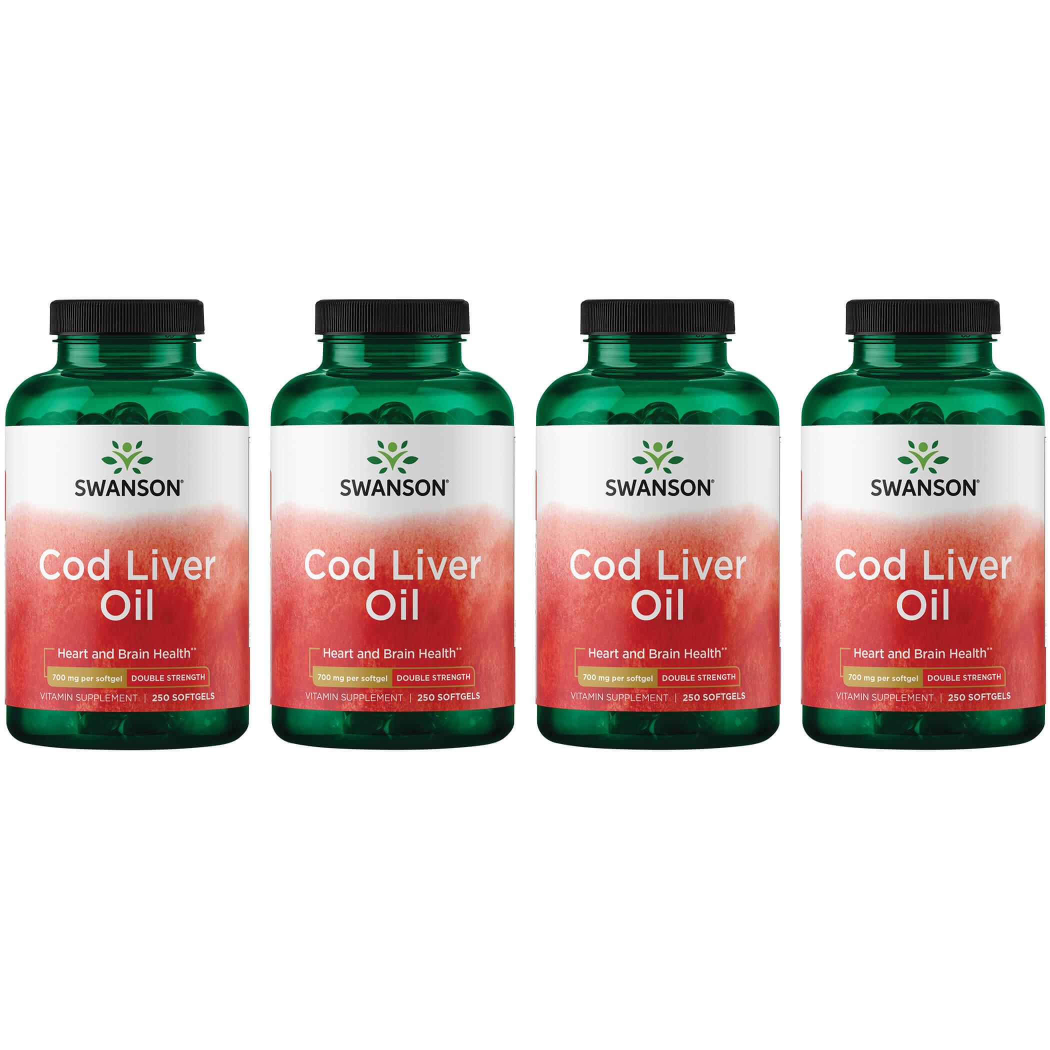 Swanson Premium Cod Liver Oil - Double Strength 4 Pack Supplement Vitamin 700 mg 250 Soft Gels