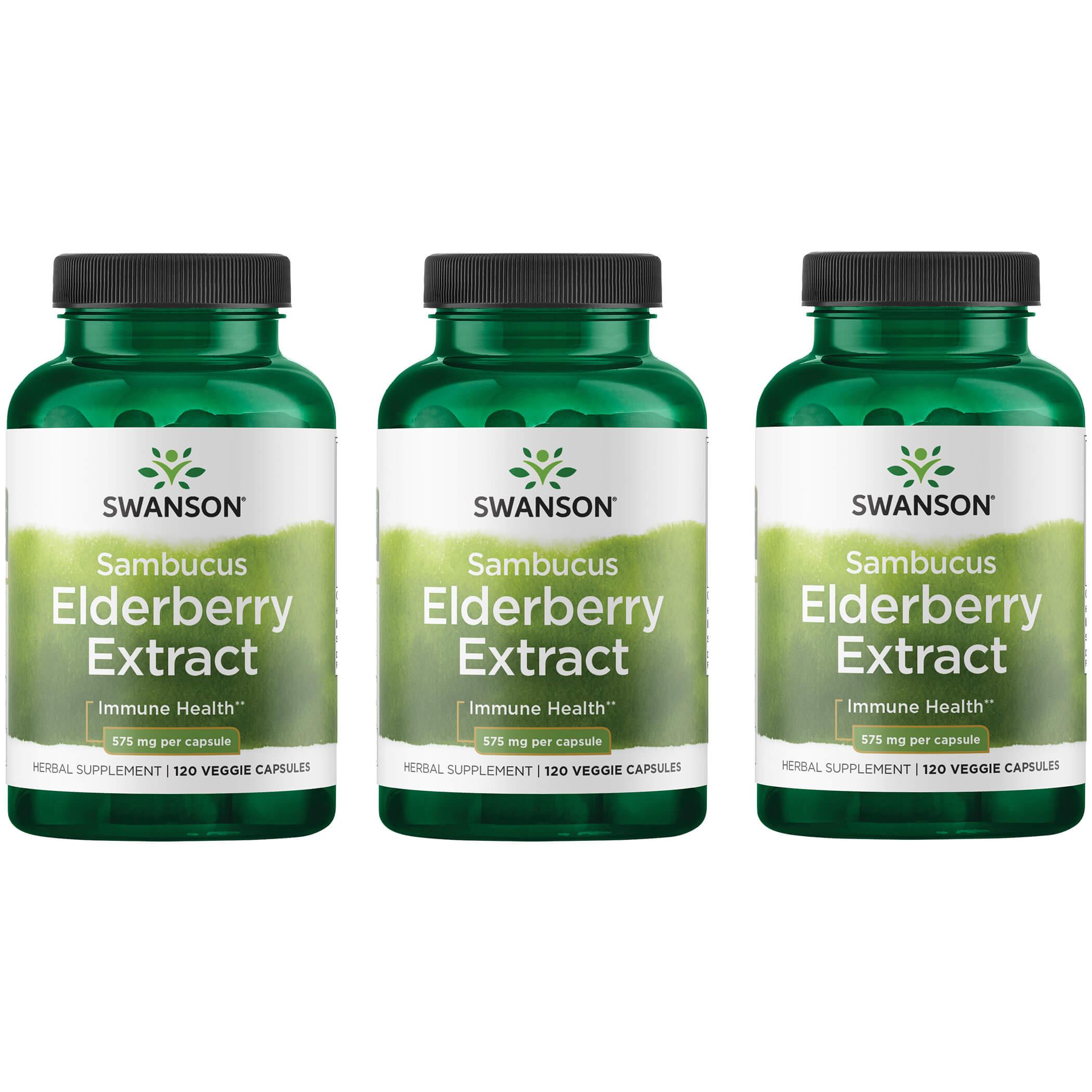 Swanson Premium Sambucus Elderberry Extract 3 Pack Vitamin 575 mg 120 Veg Caps
