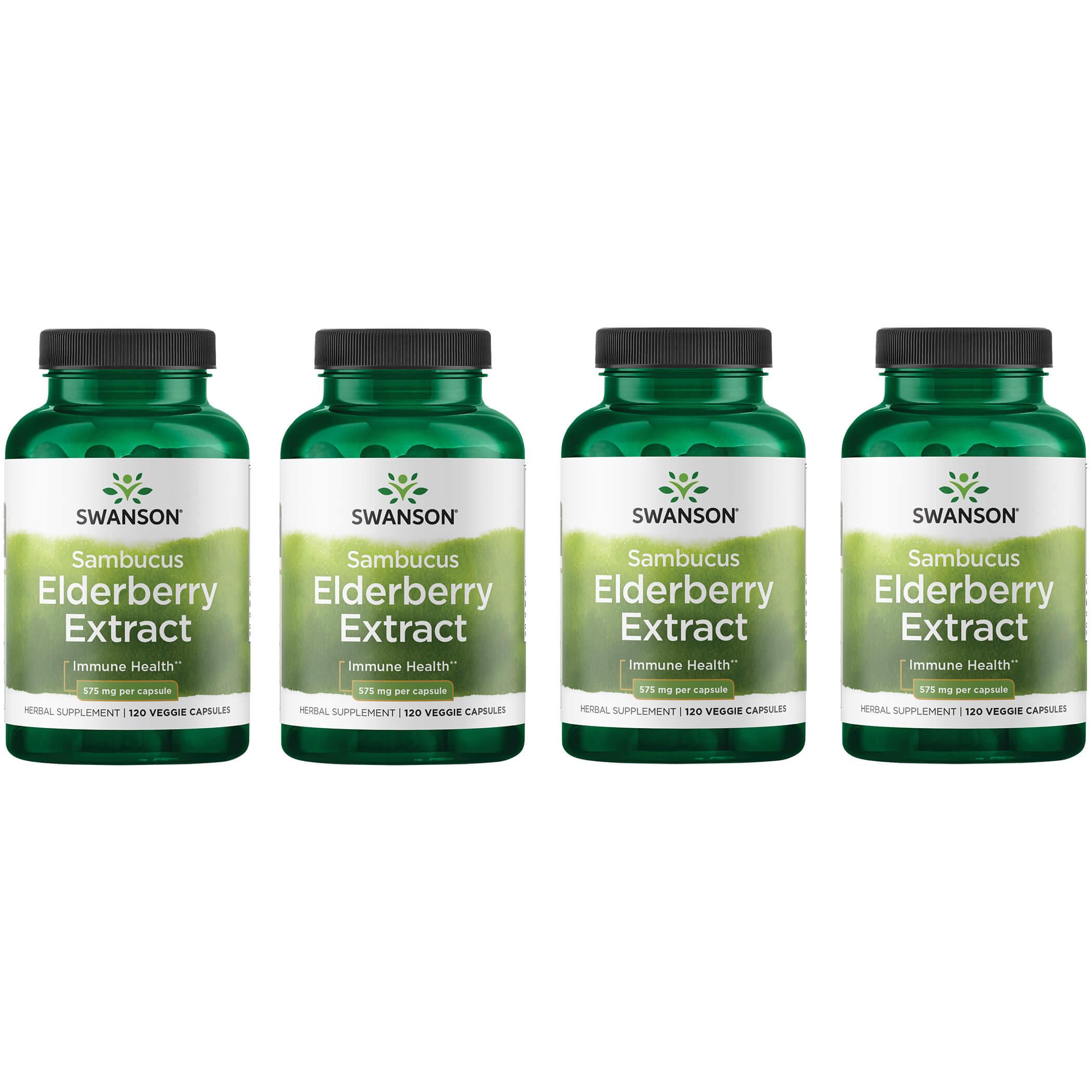 Swanson Premium Sambucus Elderberry Extract 4 Pack Vitamin 575 mg 120 Veg Caps
