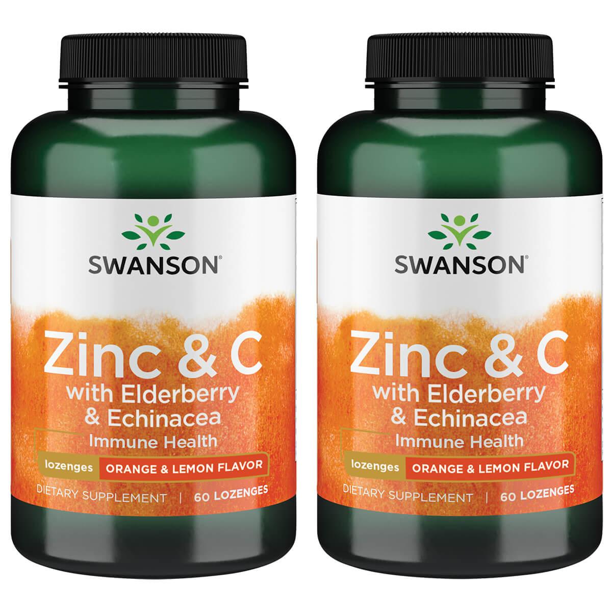 Swanson Premium Zinc & C Lozenges w/ Elderberry Echinacea-Orange Lemon Flavor 2 Pack Vitamin 60 Loz