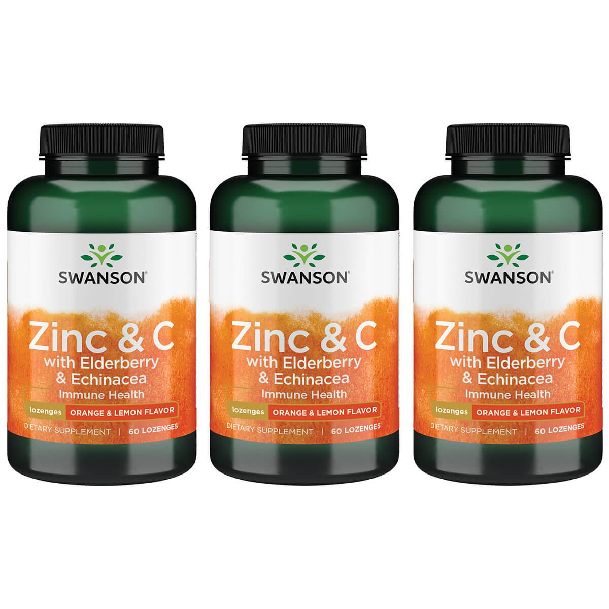 Swanson Premium Zinc & C Lozenges w/ Elderberry Echinacea-Orange Lemon Flavor 3 Pack Vitamin 60 Loz