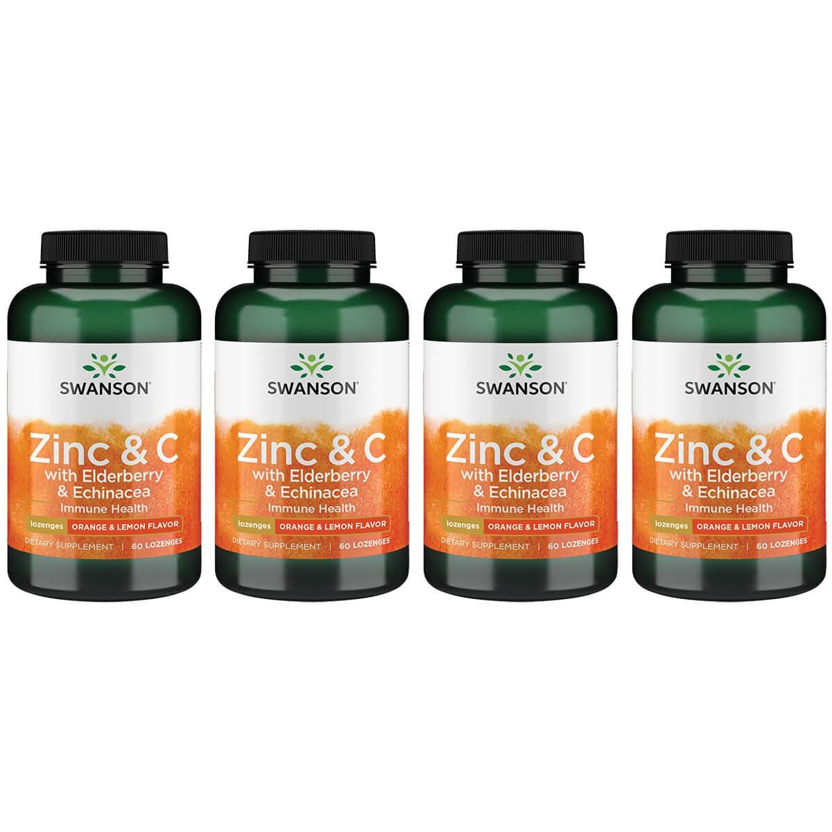 Swanson Premium Zinc & C Lozenges w/ Elderberry Echinacea-Orange Lemon Flavor 4 Pack Vitamin 60 Loz