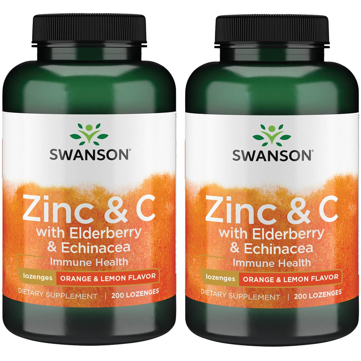 Swanson Premium Zinc & C Lozenges w/ Elderberry Echinacea-Orange Lemon Flavor 2 Pack Vitamin 200 Loz