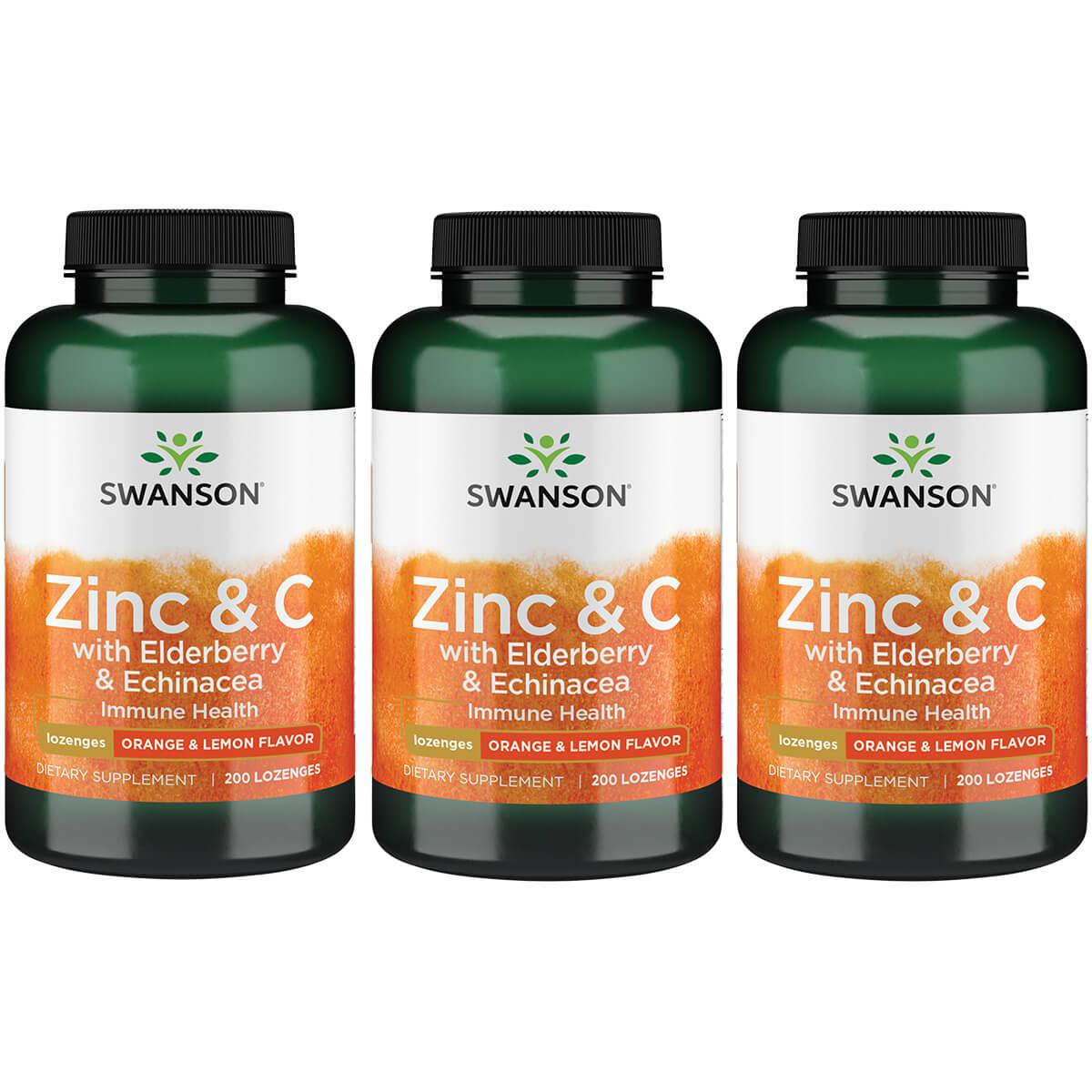 Swanson Premium Zinc & C Lozenges w/ Elderberry Echinacea-Orange Lemon Flavor 3 Pack Vitamin 200 Loz