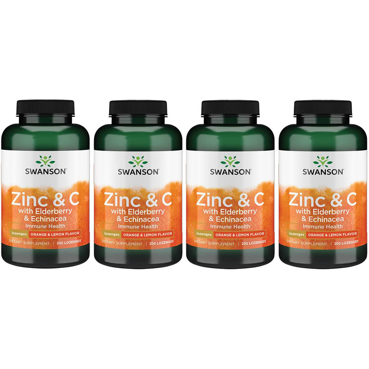 Swanson Premium Zinc & C Lozenges w/ Elderberry Echinacea-Orange Lemon Flavor 4 Pack Vitamin 200 Loz