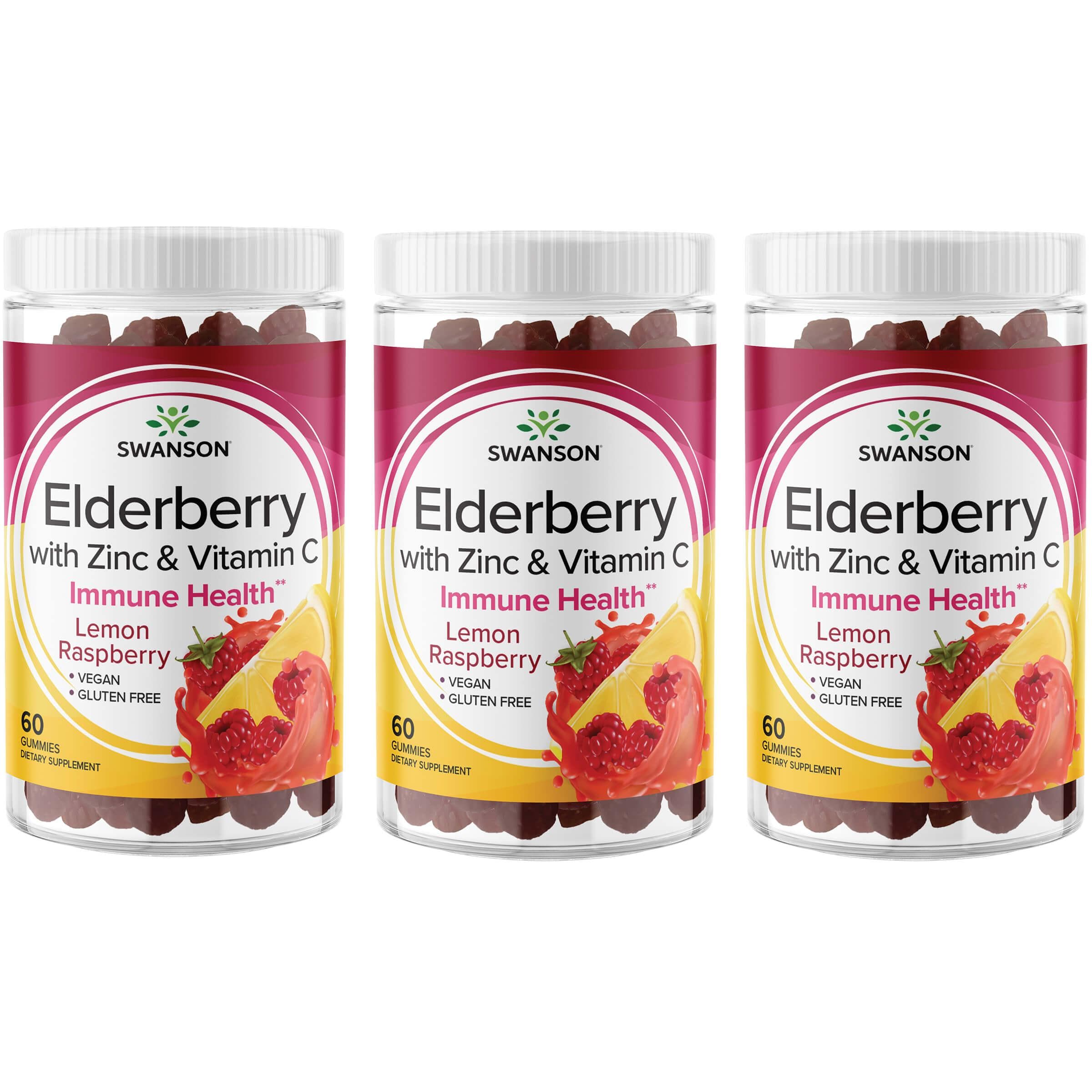 Swanson Premium Elderberry Gummies with Zinc & Vitamin C - Berry 3 Pack 60 Gummies
