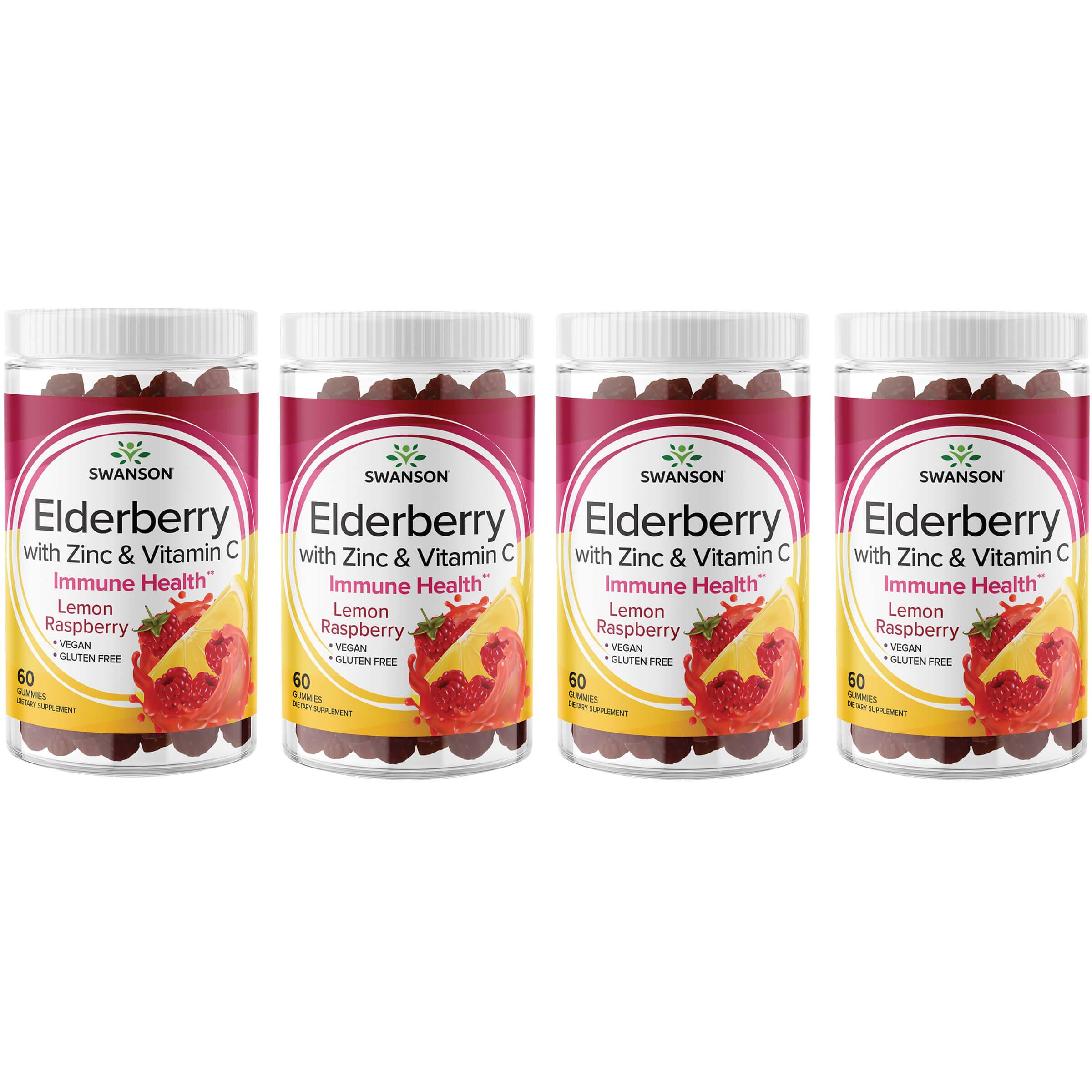 Swanson Premium Elderberry Gummies with Zinc & Vitamin C - Berry 4 Pack 60 Gummies