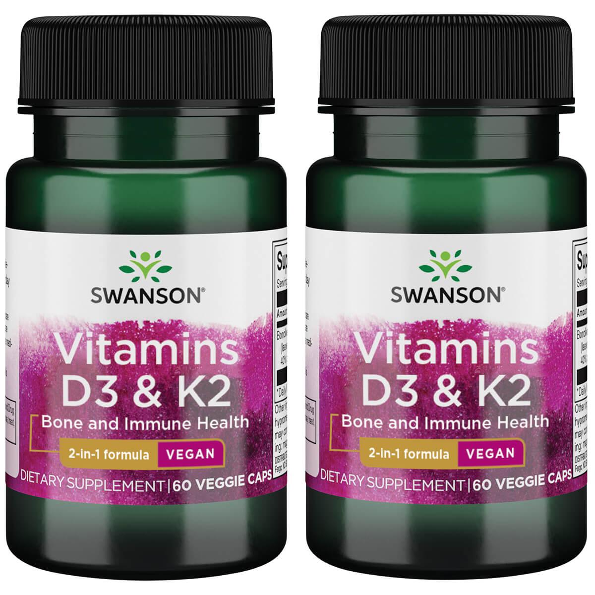 Swanson Premium Extra Strength D3 & K2 - 5,000 Iu 100 mcg 2 Pack Vitamin 60 Veg Caps