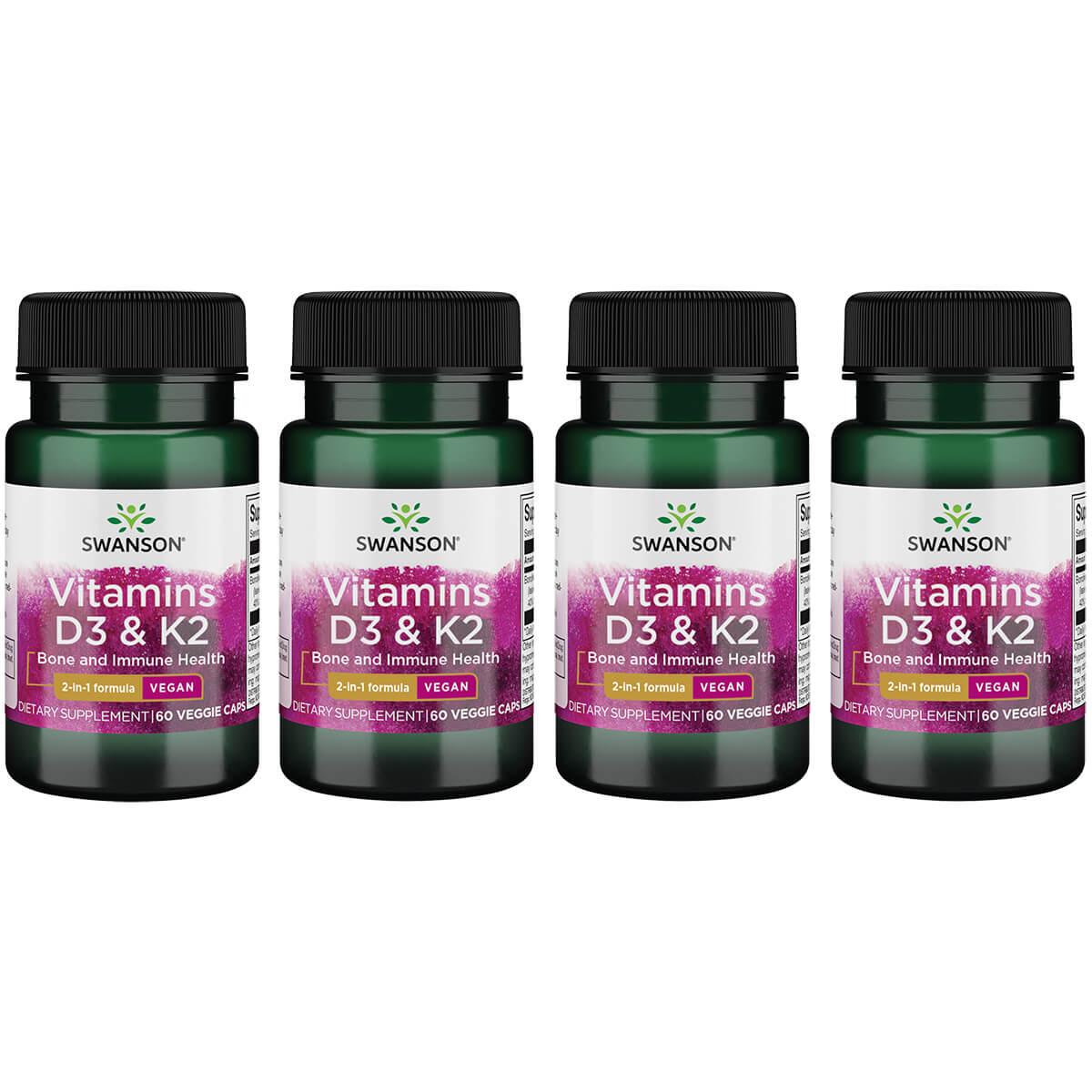 Swanson Premium Extra Strength D3 & K2 - 5,000 Iu 100 mcg 4 Pack Vitamin 60 Veg Caps
