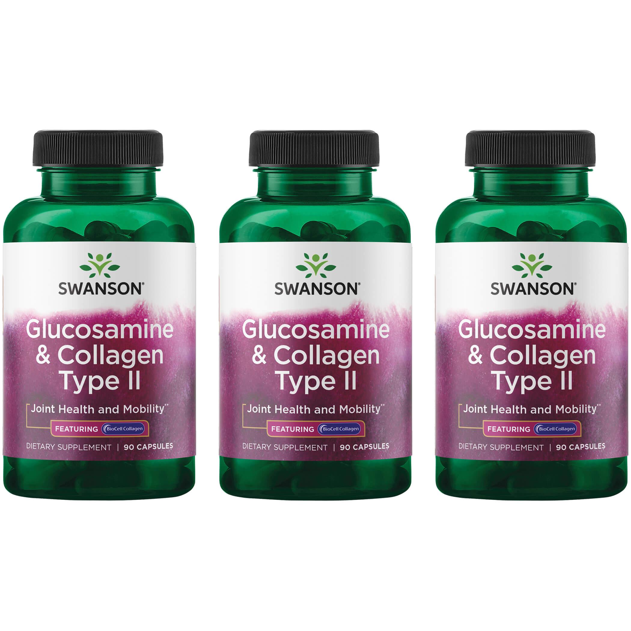 Swanson Premium Glucosamine & Collagen Type Ii - Featuring Biocell 3 Pack Supplement Vitamin 90 Caps