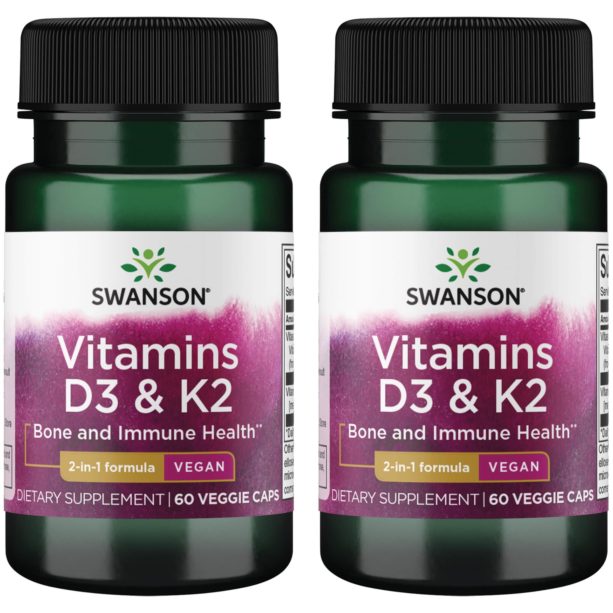 Swanson Premium Vitamins D3 & K2 - 2,000 Iu 75 mcg 2 Pack 60 Veg Caps