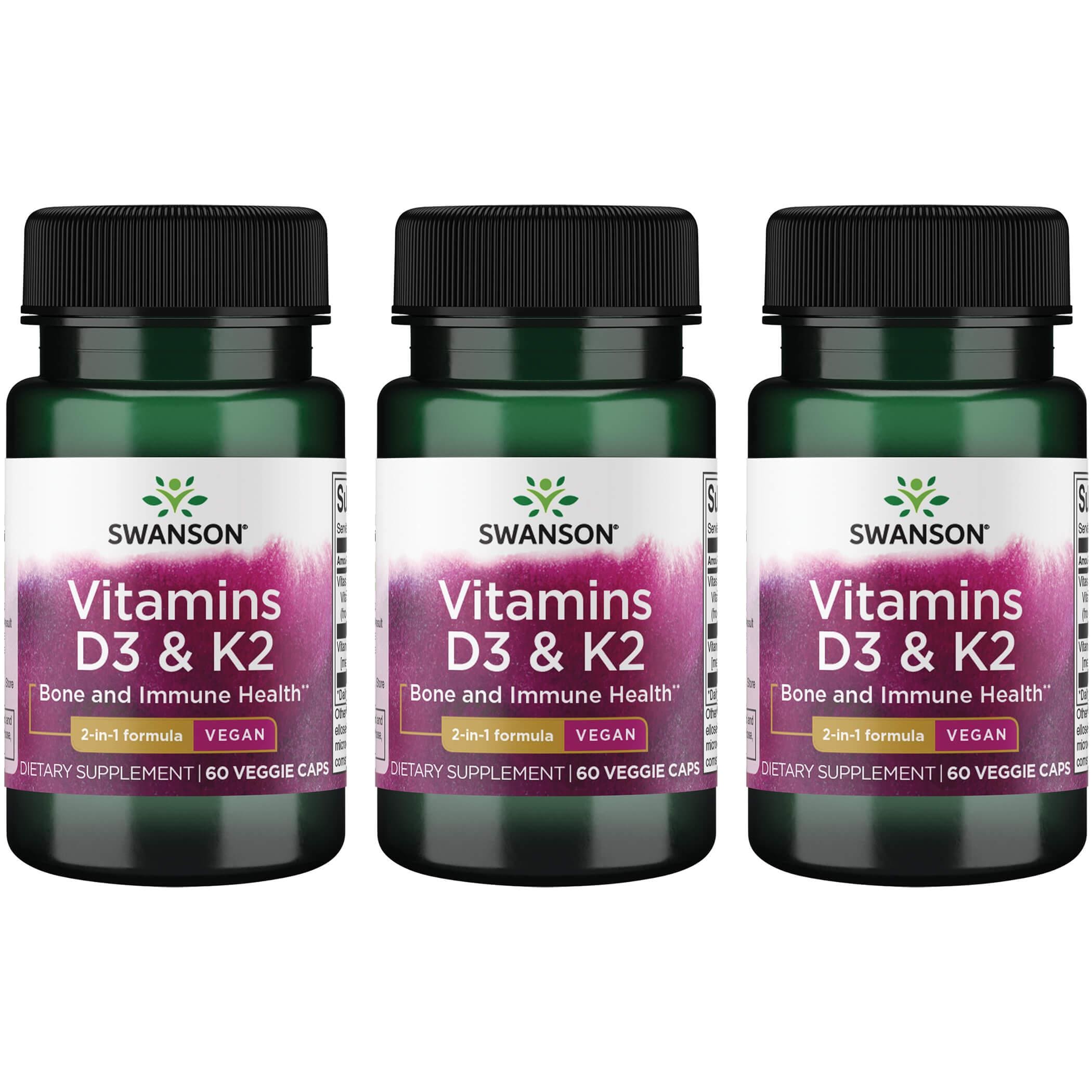 Swanson Premium Vitamins D3 & K2 - 2,000 Iu 75 mcg 3 Pack 60 Veg Caps