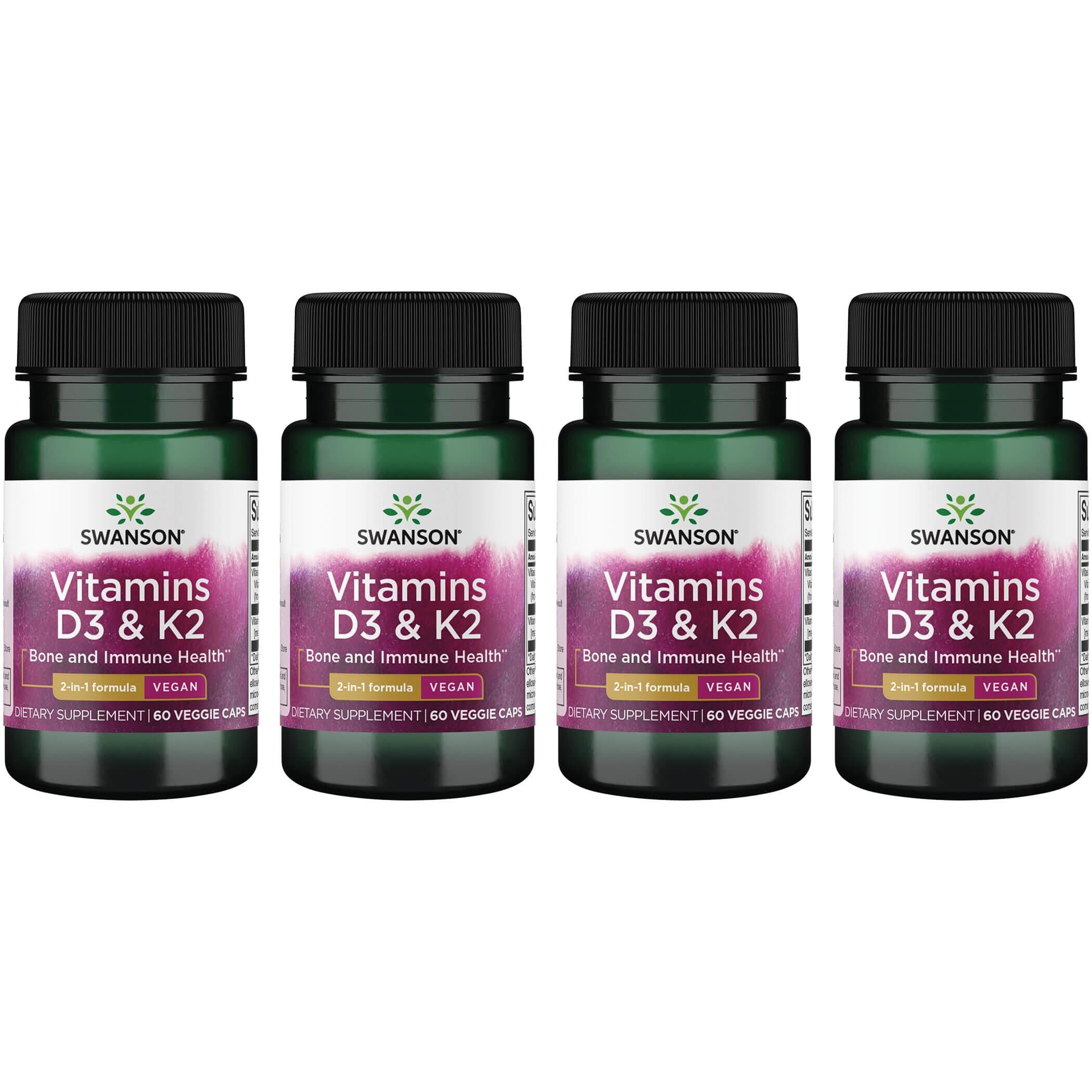 Swanson Premium Vitamins D3 & K2 - 2,000 Iu 75 mcg 4 Pack 60 Veg Caps