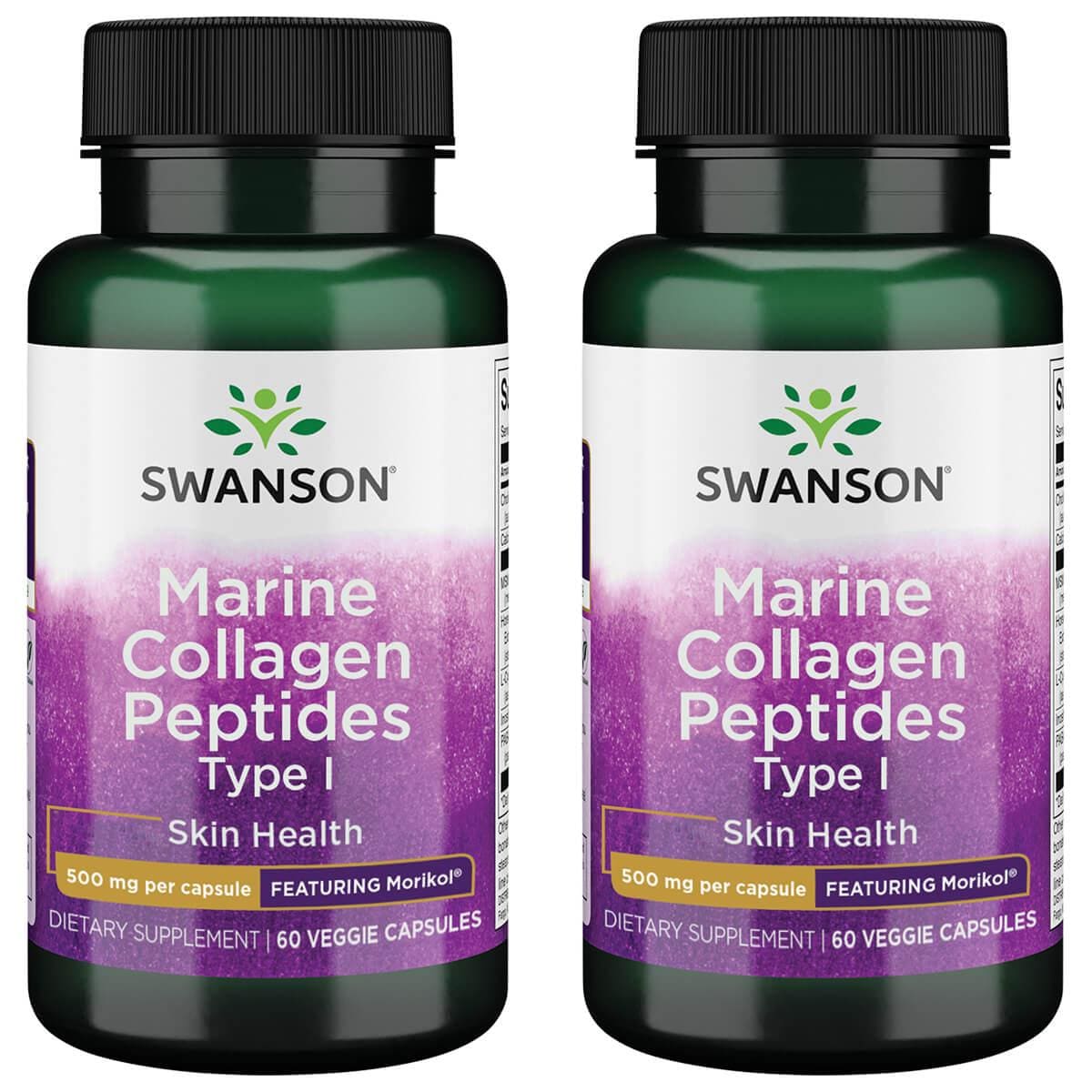 Swanson Premium Marine Collagen Peptides Type I - Featuring Morikol 2 Pack Supplement Vitamin 500 mg 60 Veg Caps
