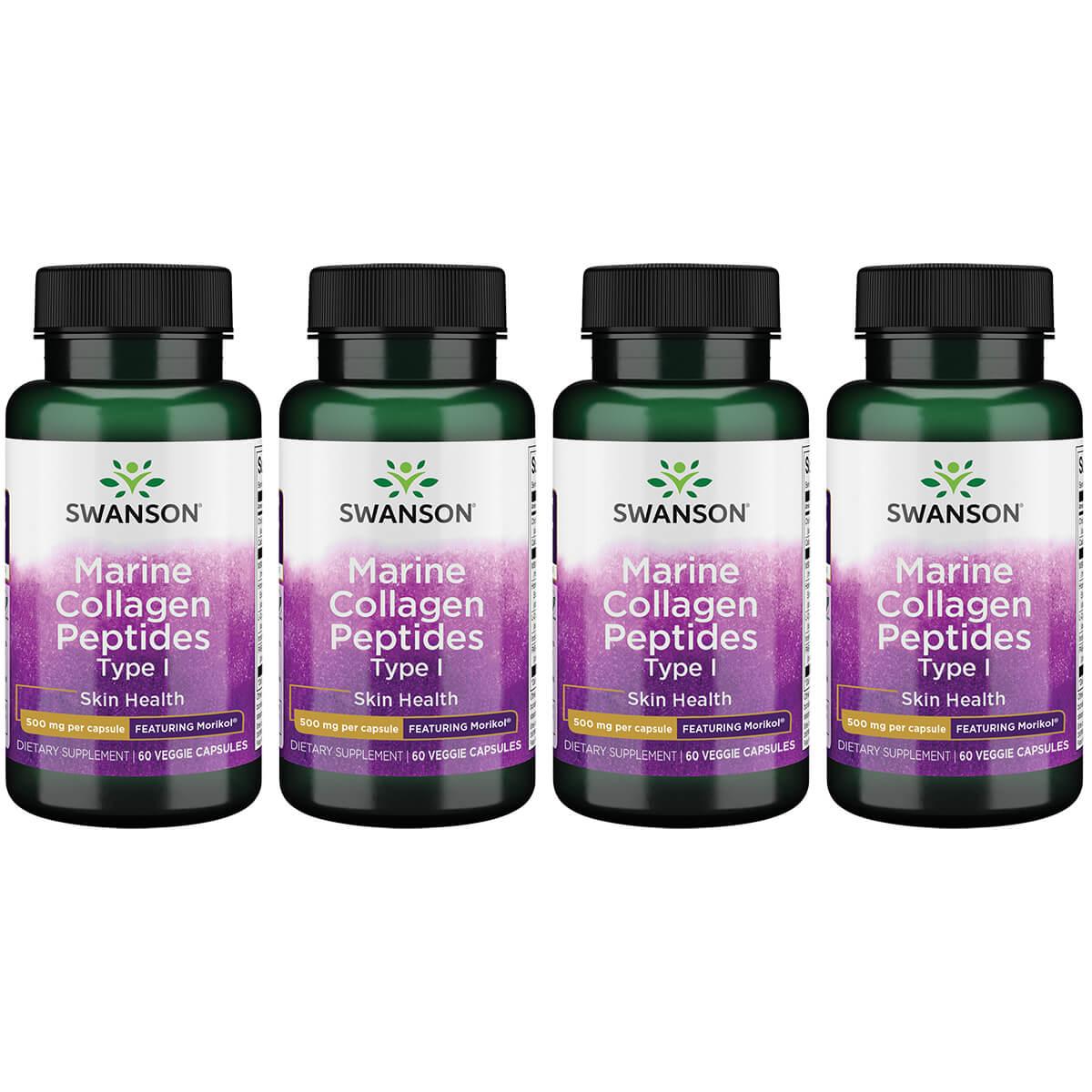 Swanson Premium Marine Collagen Peptides Type I - Featuring Morikol 4 Pack Supplement Vitamin 500 mg 60 Veg Caps