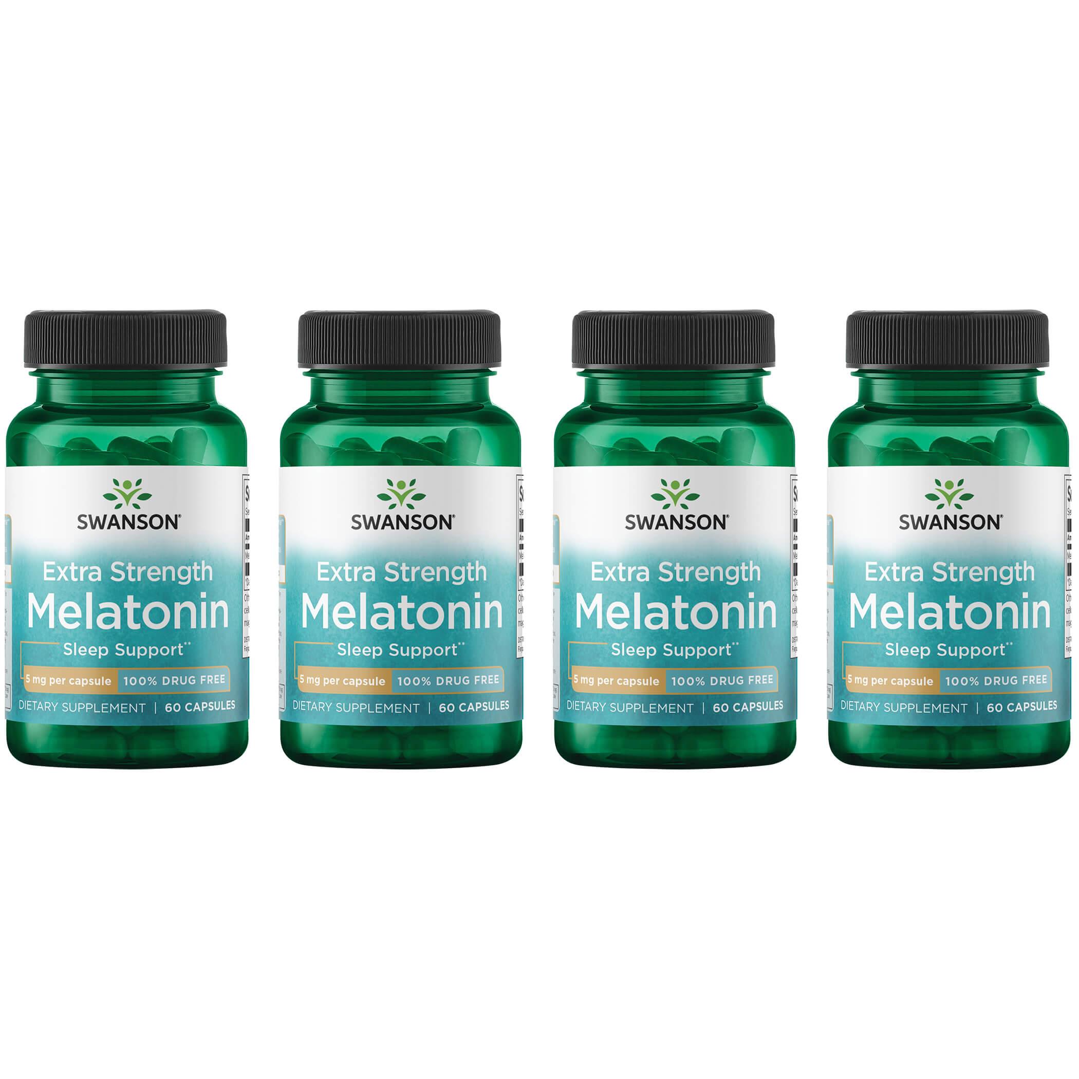 Swanson Premium Extra Strength Melatonin 4 Pack Supplement Vitamin 5 mg 60 Caps
