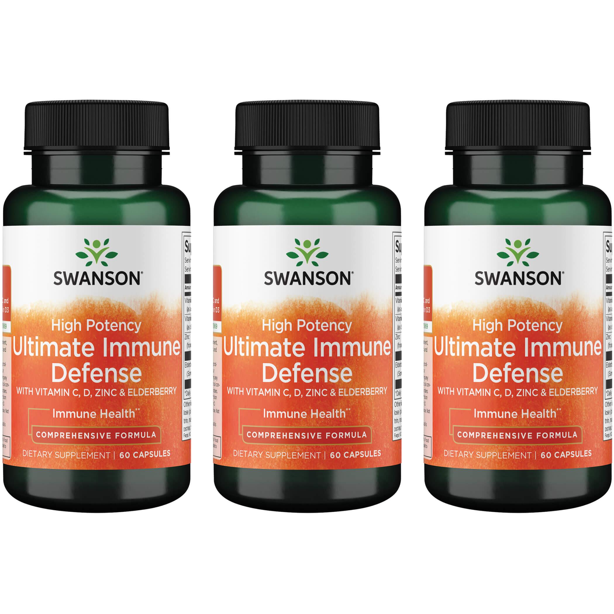 Swanson Premium High Potency Ultimate Immune Defense with C, D, Zinc & Elderberry 3 Pack Vitamin 60 Caps