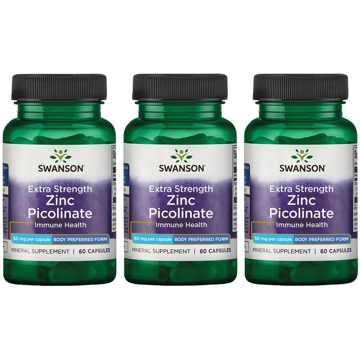 Swanson Premium Extra Strength Zinc Picolinate - Body Preferred Form 3 Pack Vitamin 50 mg 60 Caps Prostate Health
