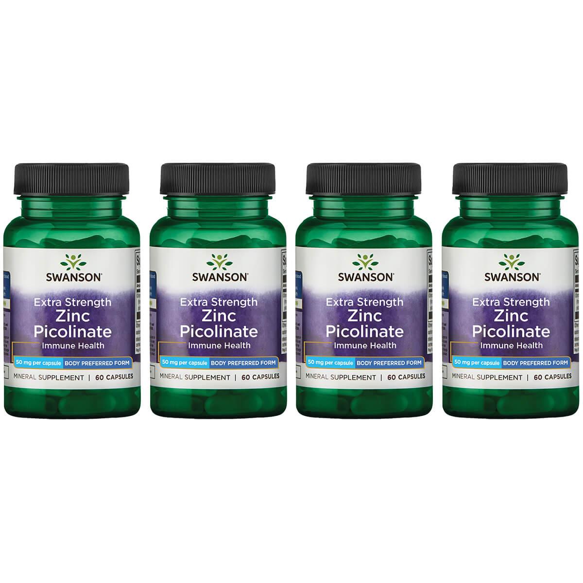 Swanson Premium Extra Strength Zinc Picolinate - Body Preferred Form 4 Pack Vitamin 50 mg 60 Caps Prostate Health