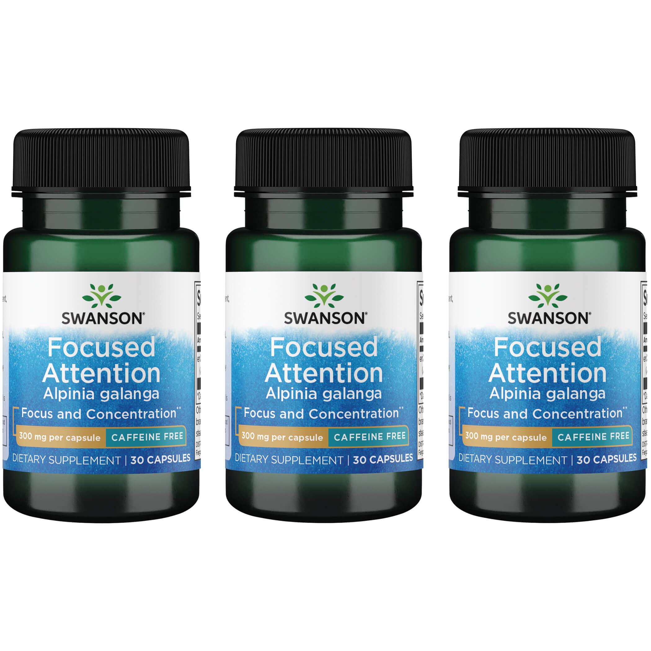 Swanson Premium Focused Attention Alpinia Galanga - Caffeine-Free 3 Pack Vitamin 300 mg 30 Caps