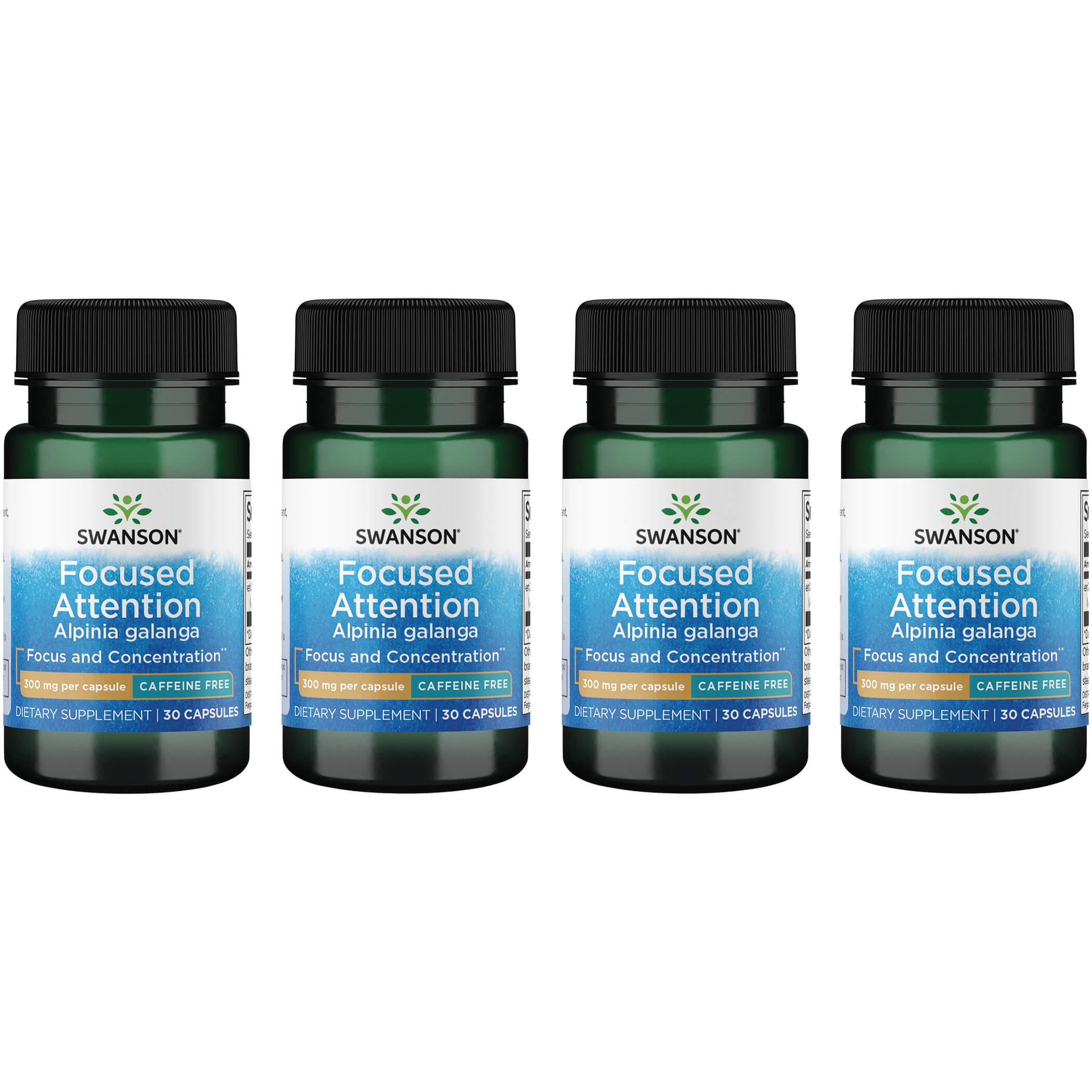 Swanson Premium Focused Attention Alpinia Galanga - Caffeine-Free 4 Pack Vitamin 300 mg 30 Caps