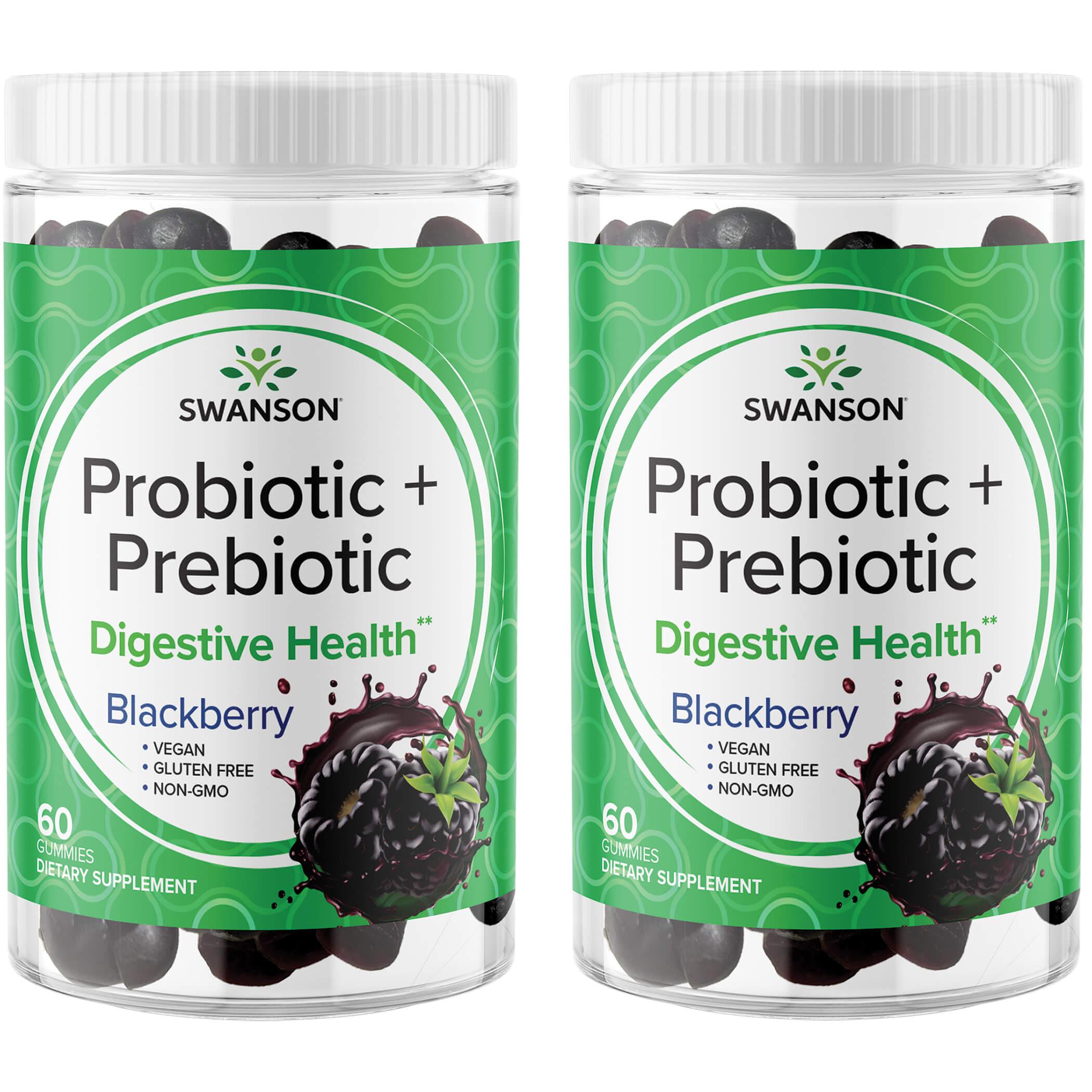 Swanson Premium Probiotic + Prebiotic Gummies - Blackberry 2 Pack Supplement Vitamin 60 Gummies