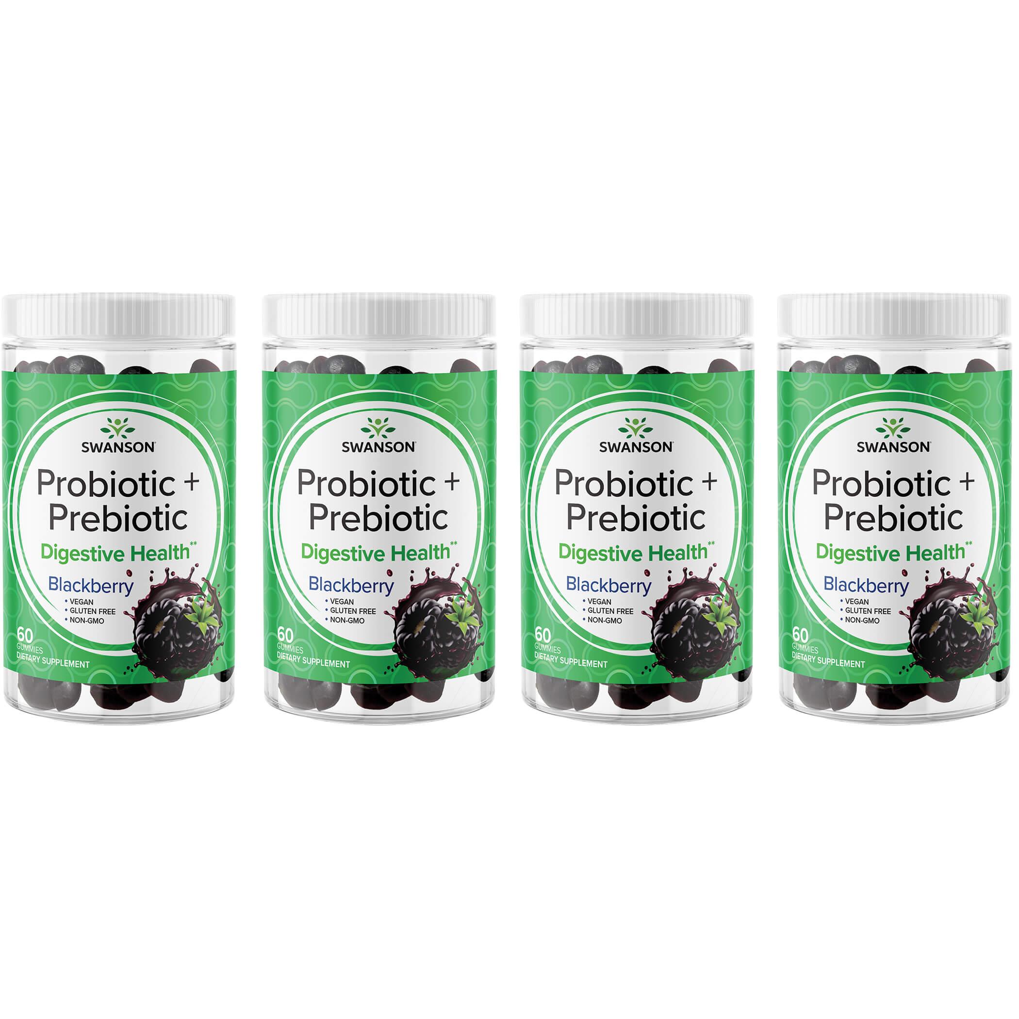 Swanson Premium Probiotic + Prebiotic Gummies - Blackberry 4 Pack Supplement Vitamin 60 Gummies