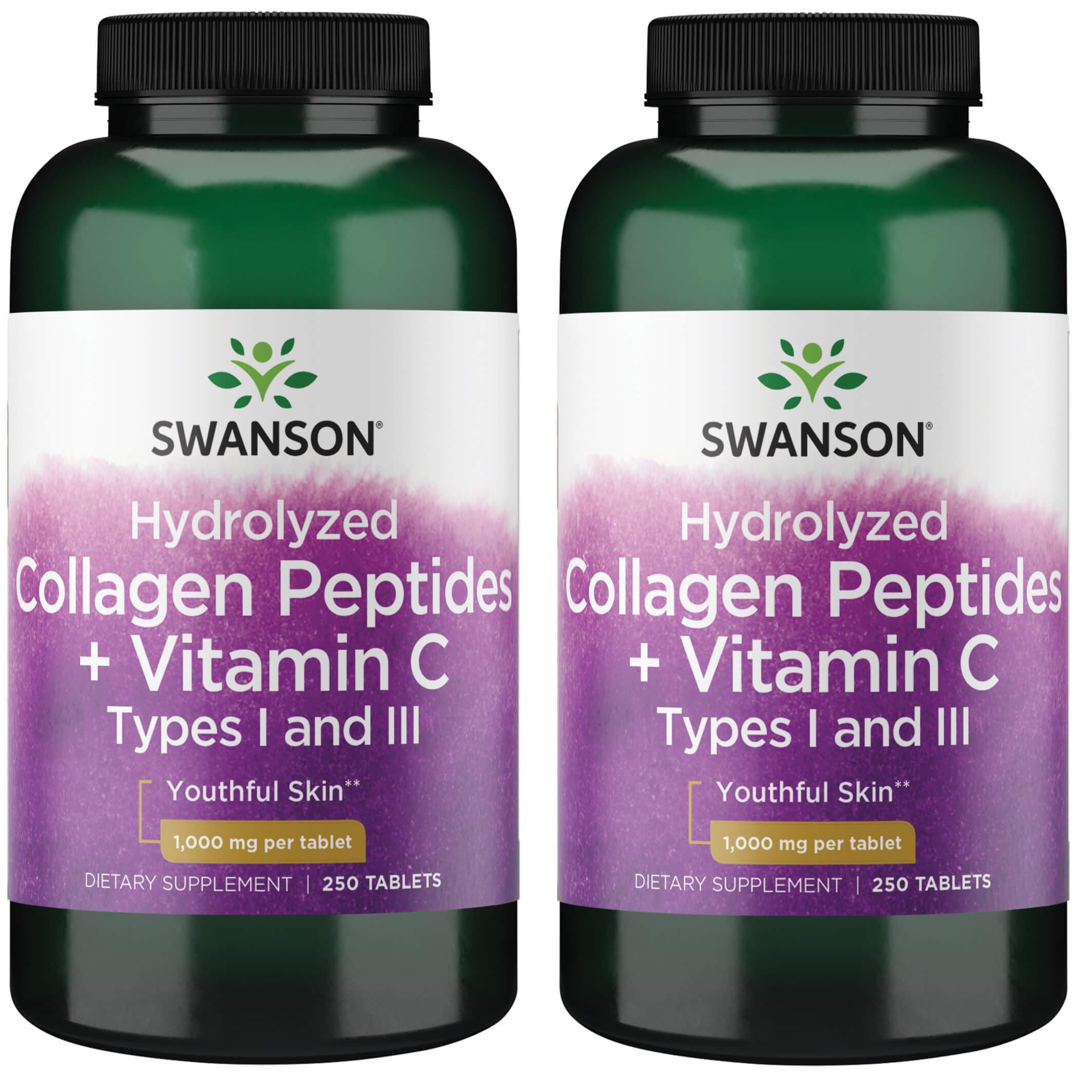 Swanson Premium Hydrolyzed Collagen Peptides + Vitamin C Types I and Iii 2 Pack 1000 mg 250 Tabs
