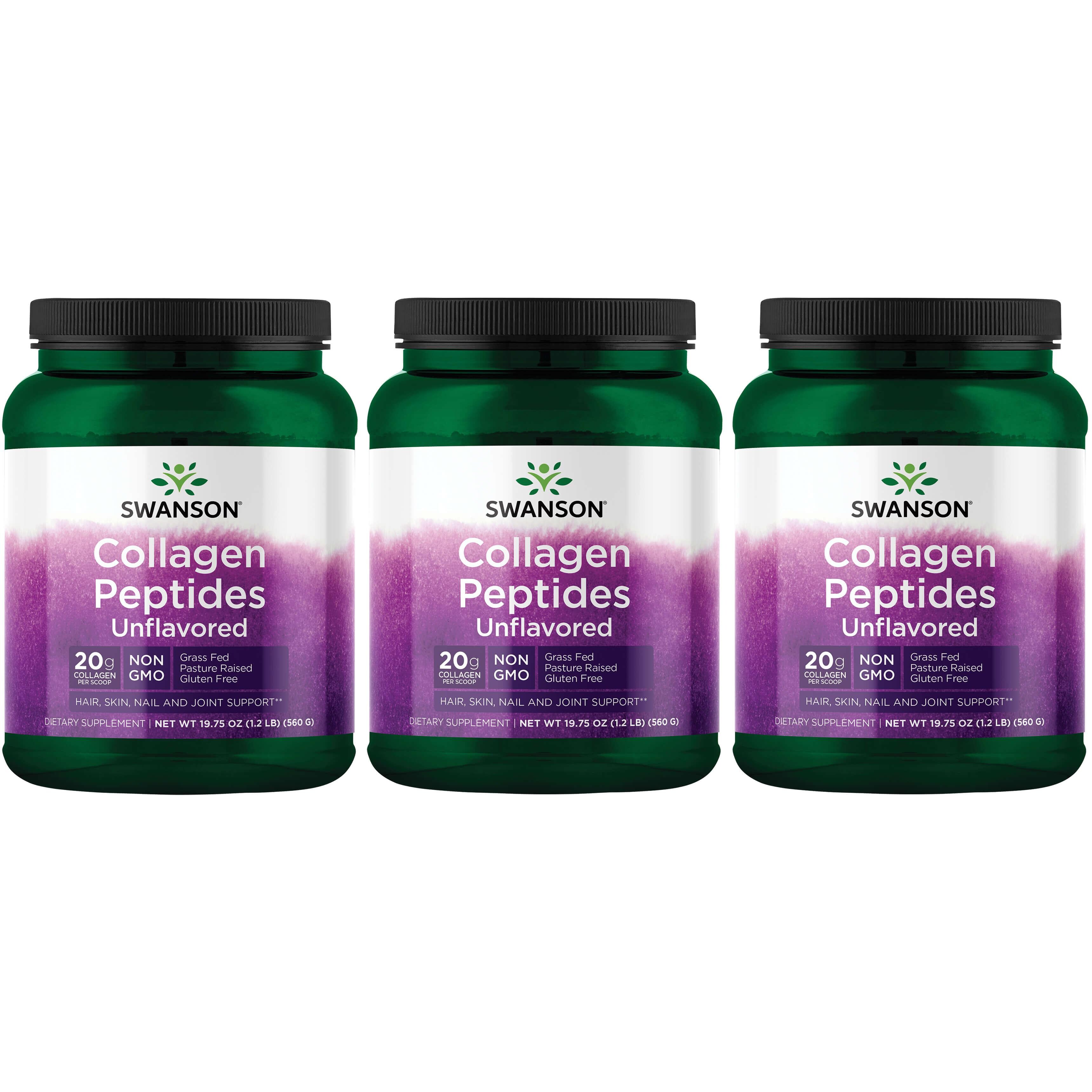 Swanson Premium Collagen Peptides Unflavored 3 Pack Supplement Vitamin 19.75 oz Powder