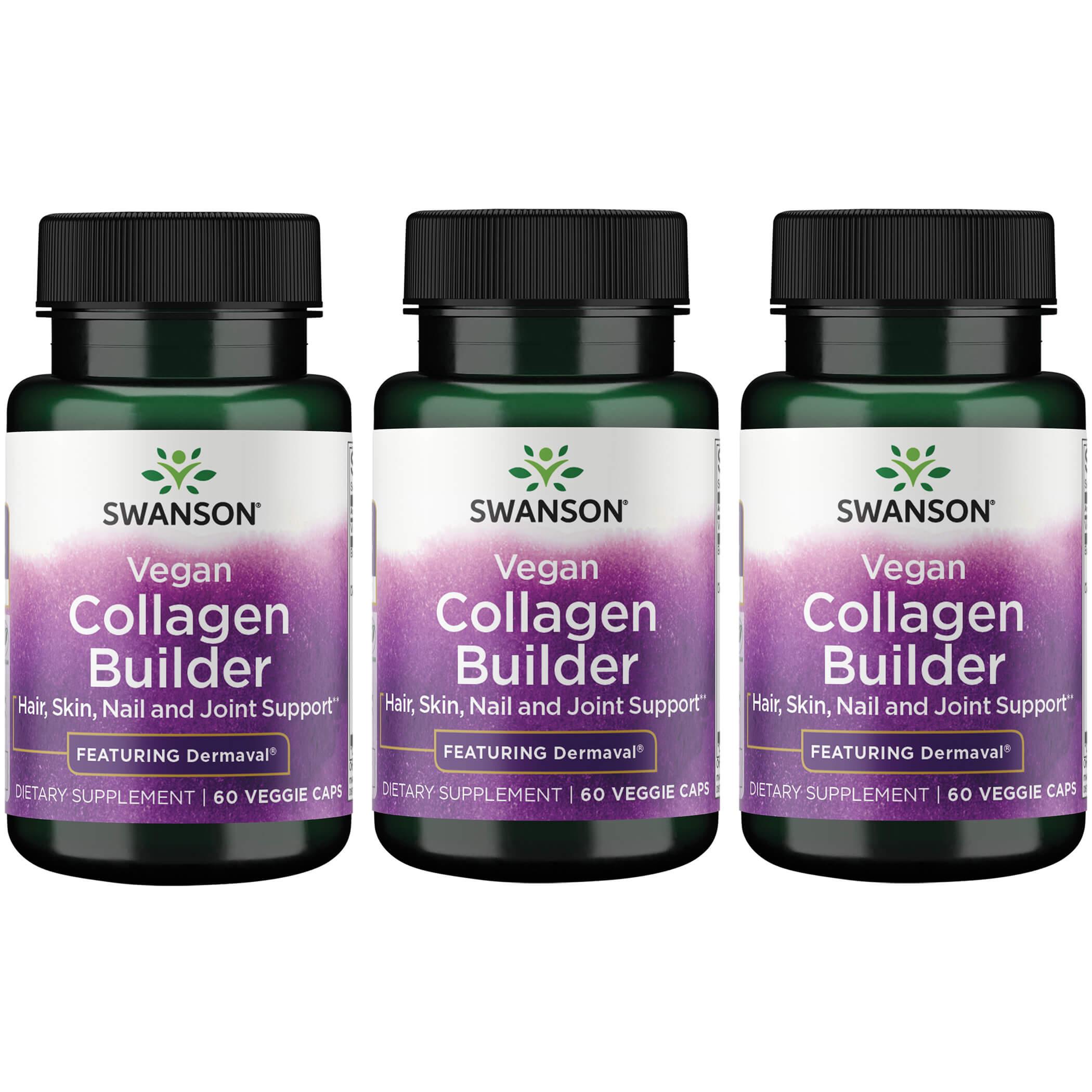 Swanson Premium Vegan Collagen Builder - Featuring Dermaval 3 Pack Supplement Vitamin 60 Veg Caps