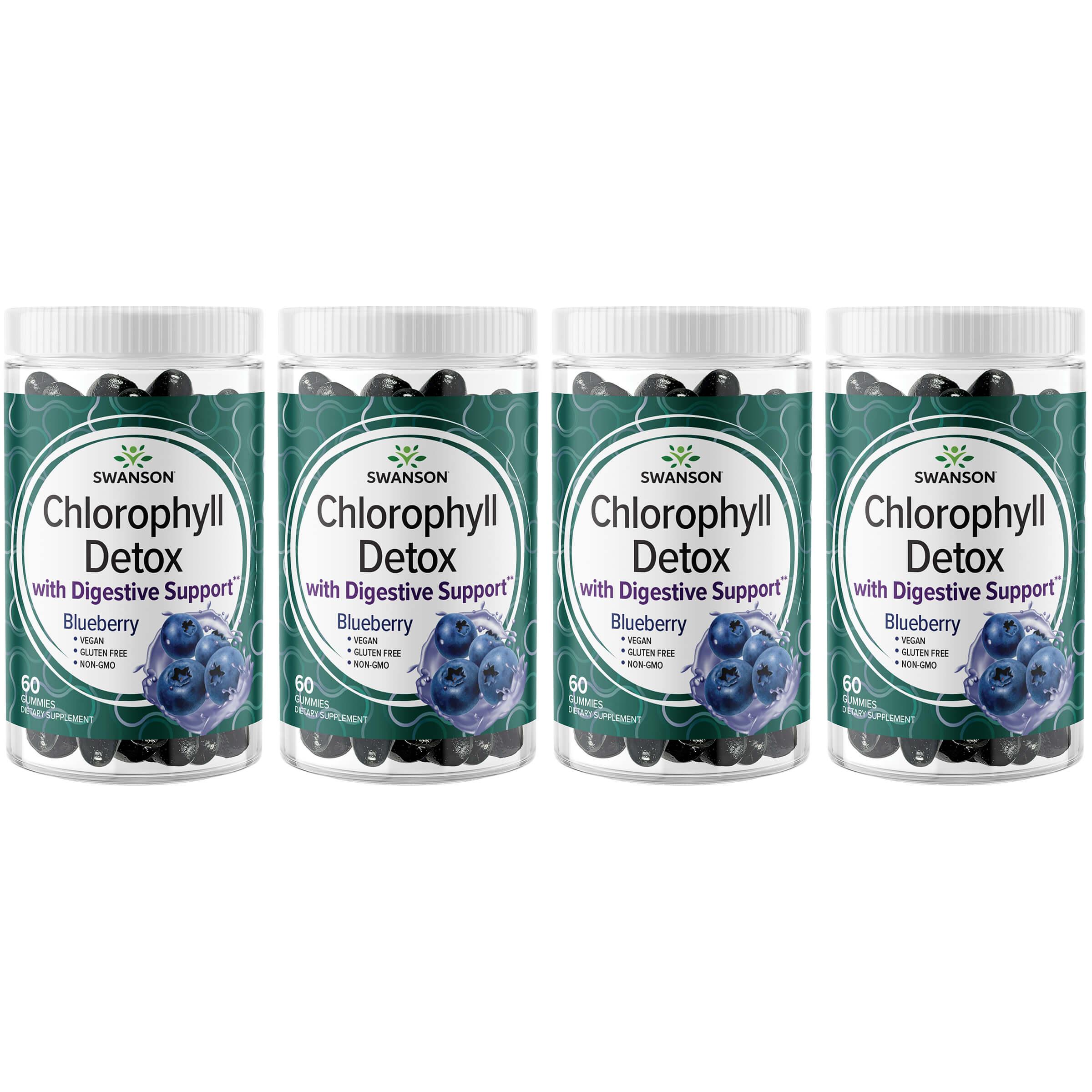 Swanson Premium Chlorophyll Detox Gummies - Blueberry 4 Pack Supplement Vitamin 25 mg 60 Gummies