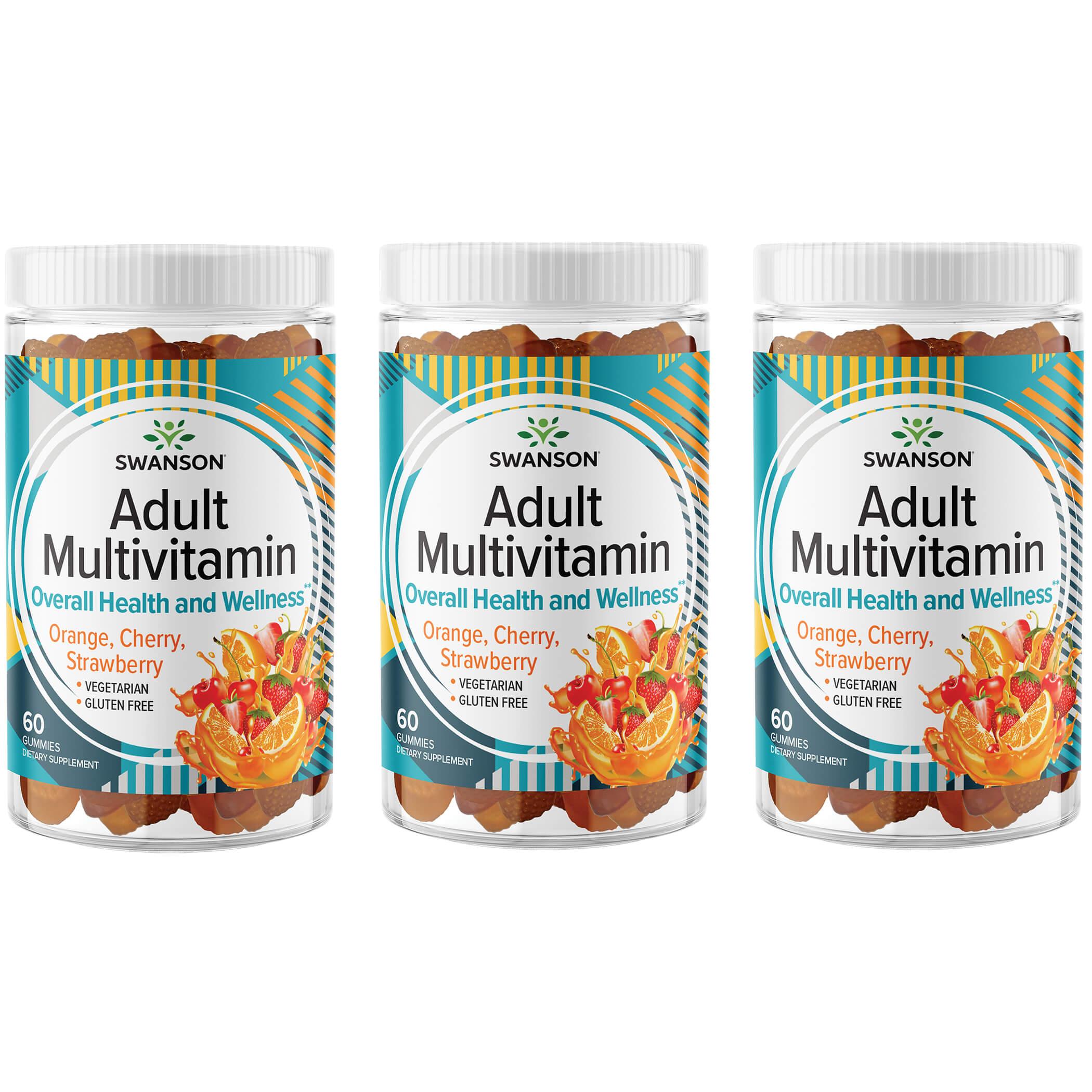 Swanson Premium Adult Multivitamin Gummies - Peach, Orange & Strawberry 3 Pack 60 Gummies