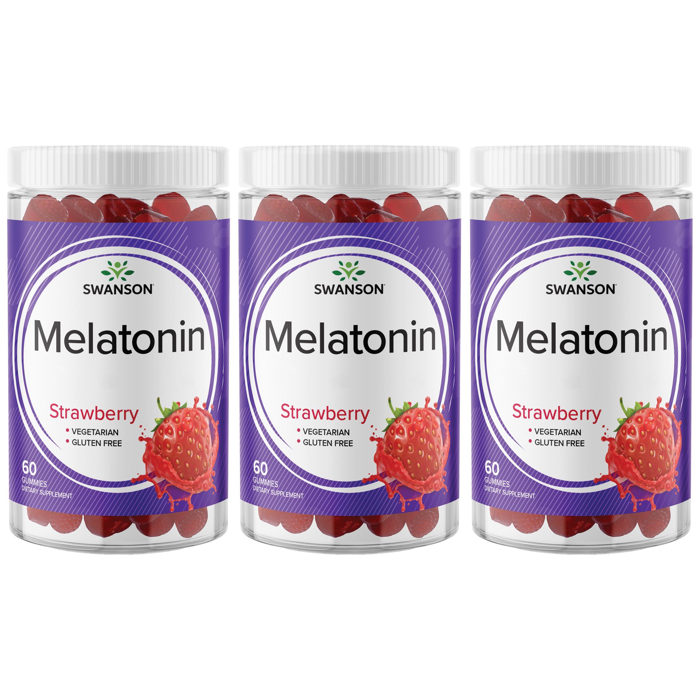 Swanson Premium Melatonin Gummies - Strawberry 3 Pack Supplement Vitamin 2.5 mg 60 Gummies