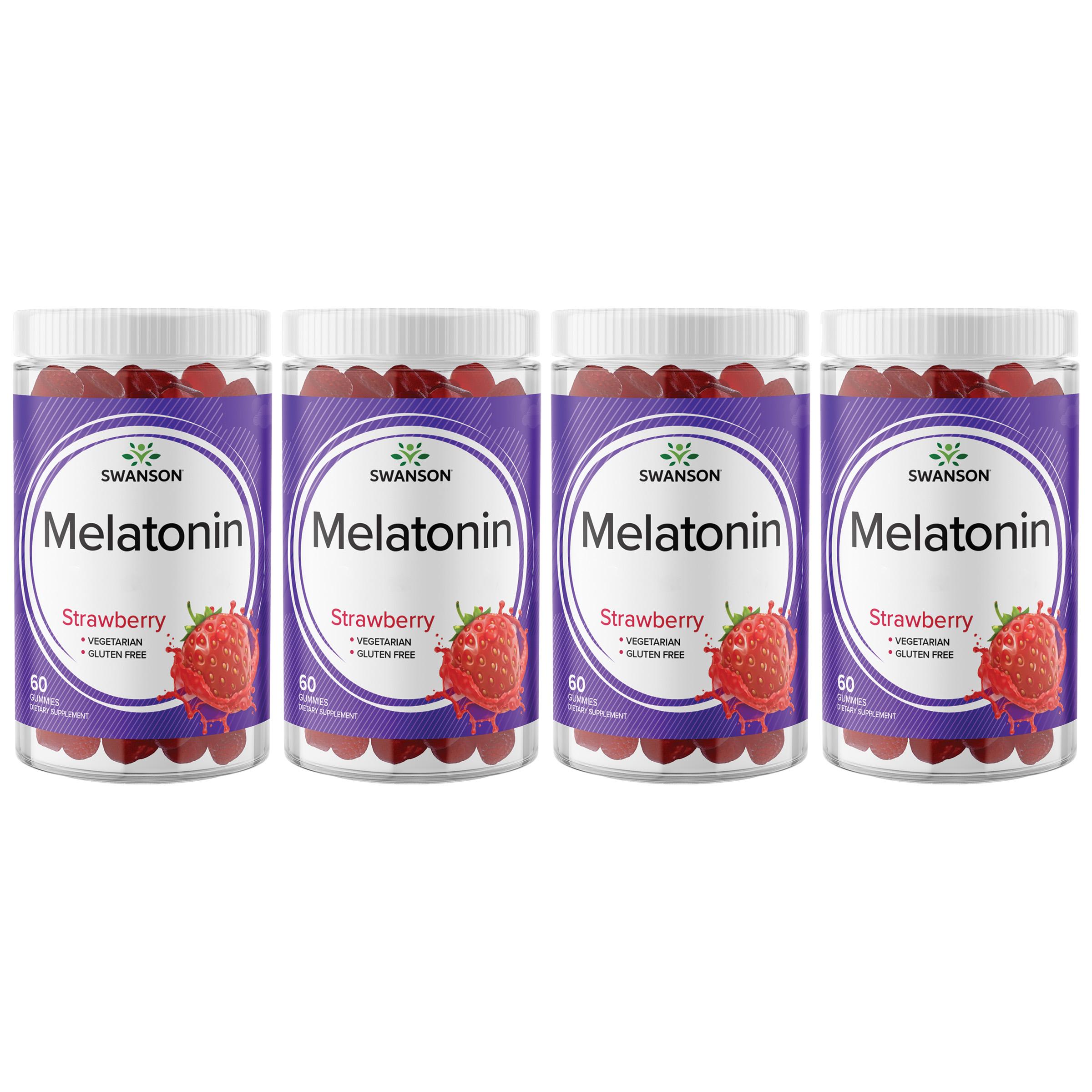 Swanson Premium Melatonin Gummies - Strawberry 4 Pack Supplement Vitamin 2.5 mg 60 Gummies
