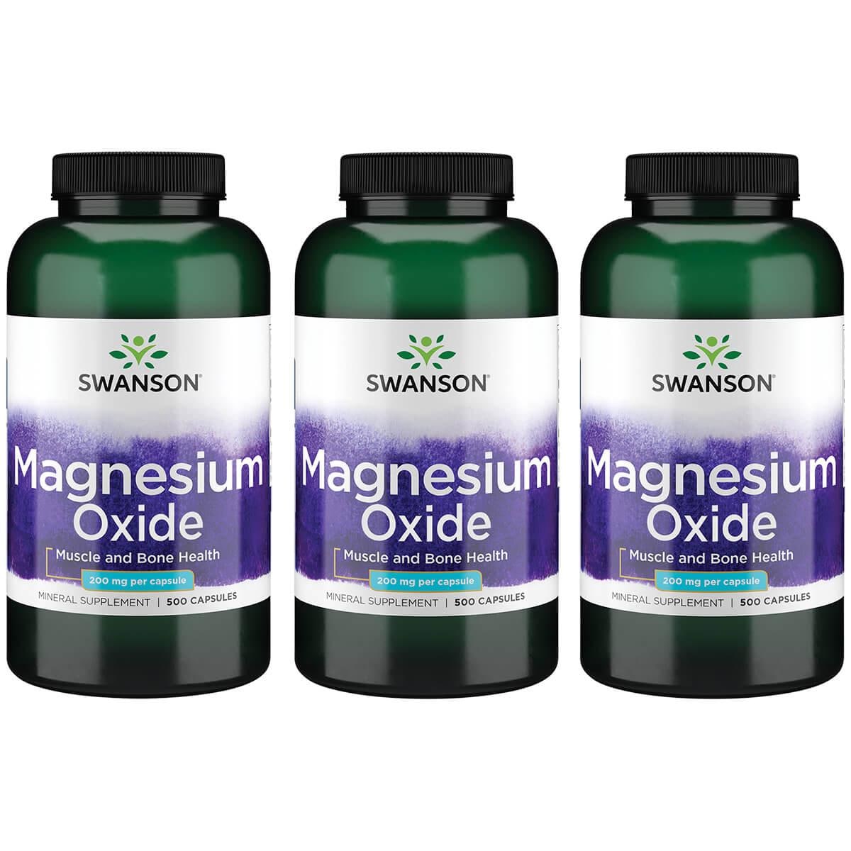 Swanson Premium Magnesium Oxide 3 Pack Vitamin 200 mg 500 Caps