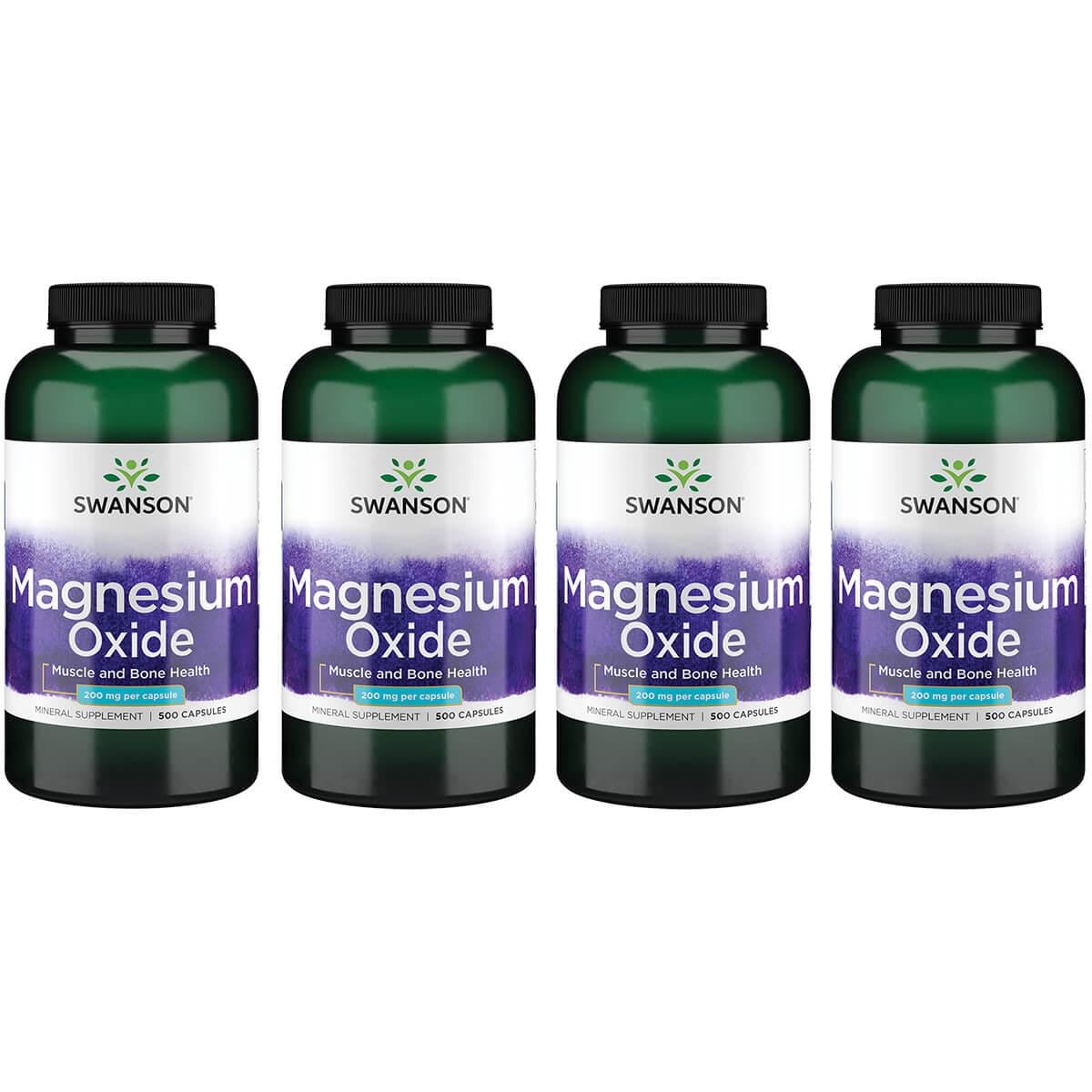Swanson Premium Magnesium Oxide 4 Pack Vitamin 200 mg 500 Caps