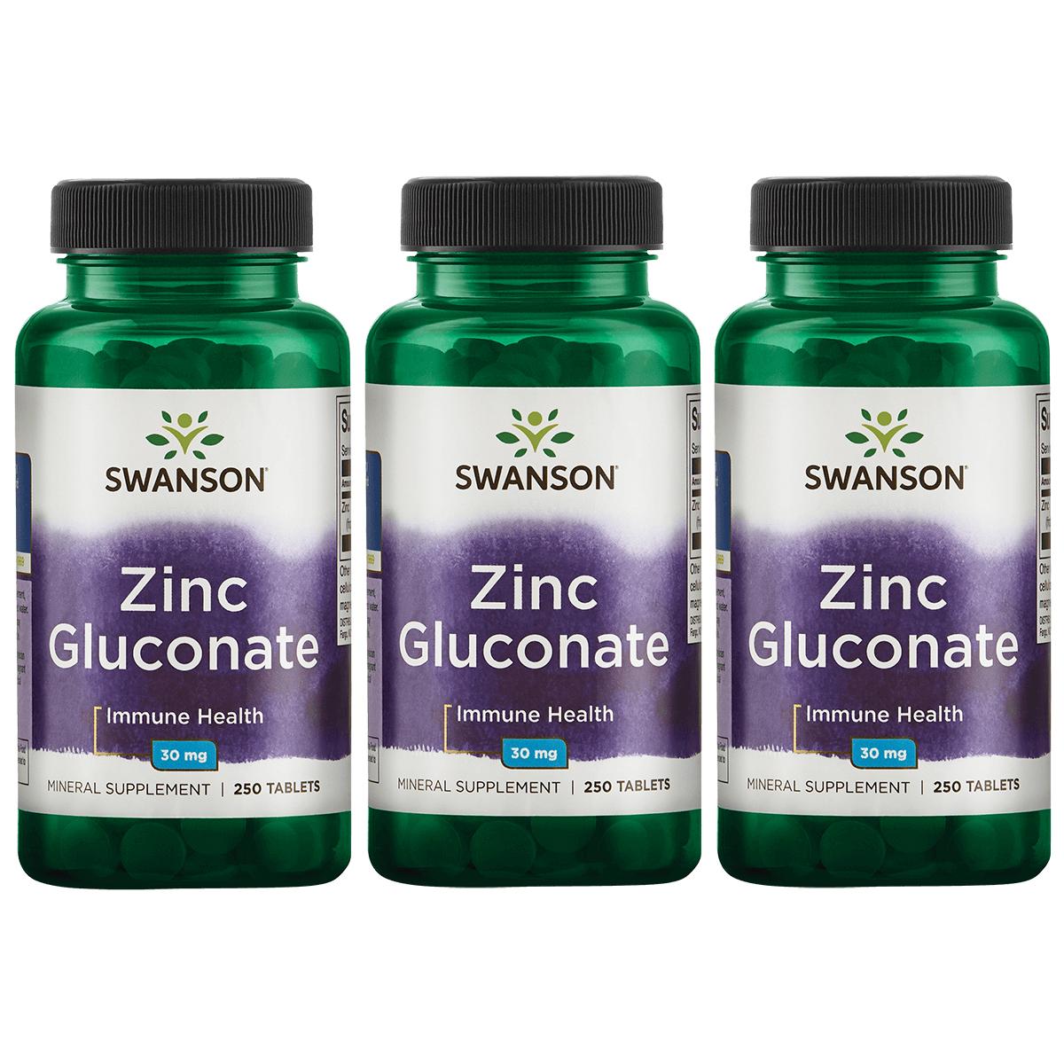 Swanson Premium Zinc Gluconate 3 Pack Vitamin 30 mg 250 Tabs