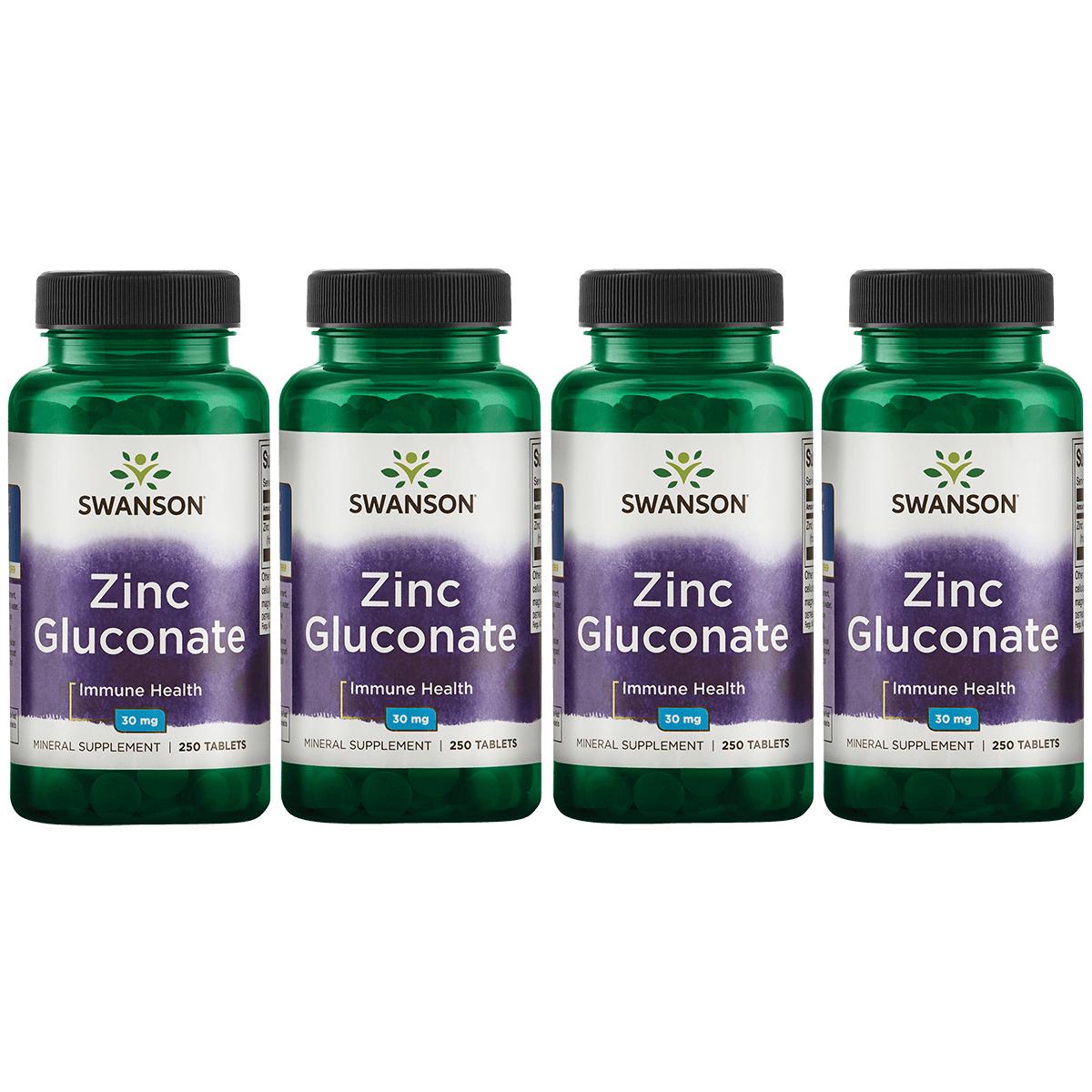 Swanson Premium Zinc Gluconate 4 Pack Vitamin 30 mg 250 Tabs