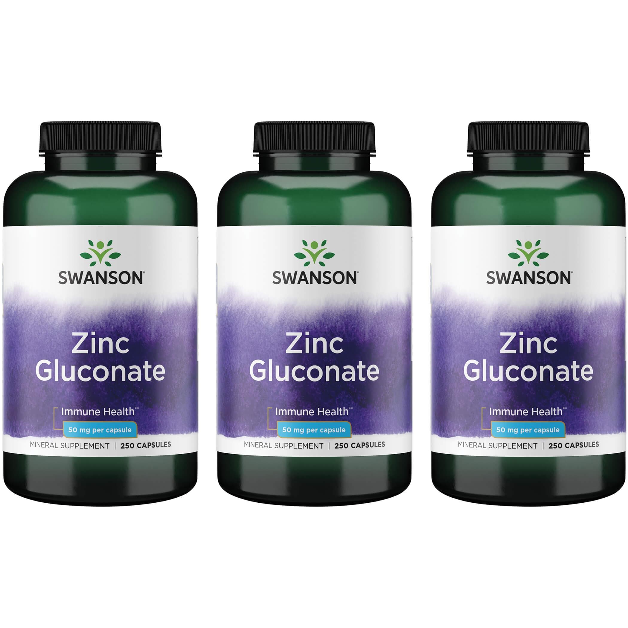 Swanson Premium Zinc Gluconate 3 Pack Vitamin 50 mg 250 Caps