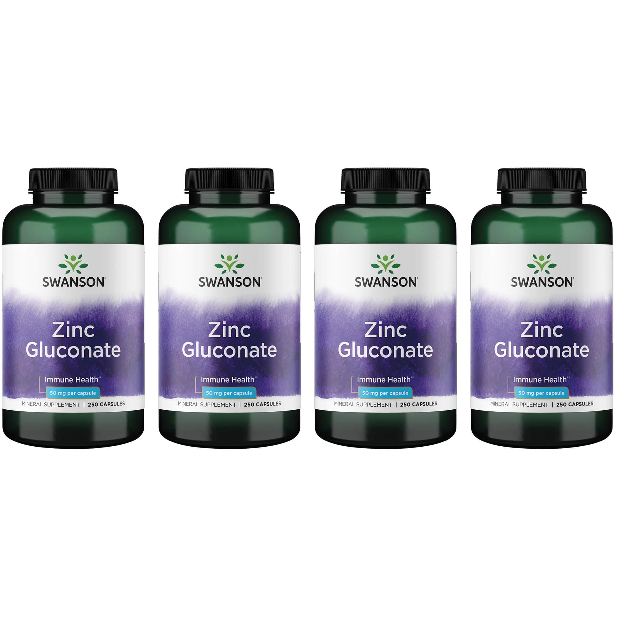 Swanson Premium Zinc Gluconate 4 Pack Vitamin 50 mg 250 Caps