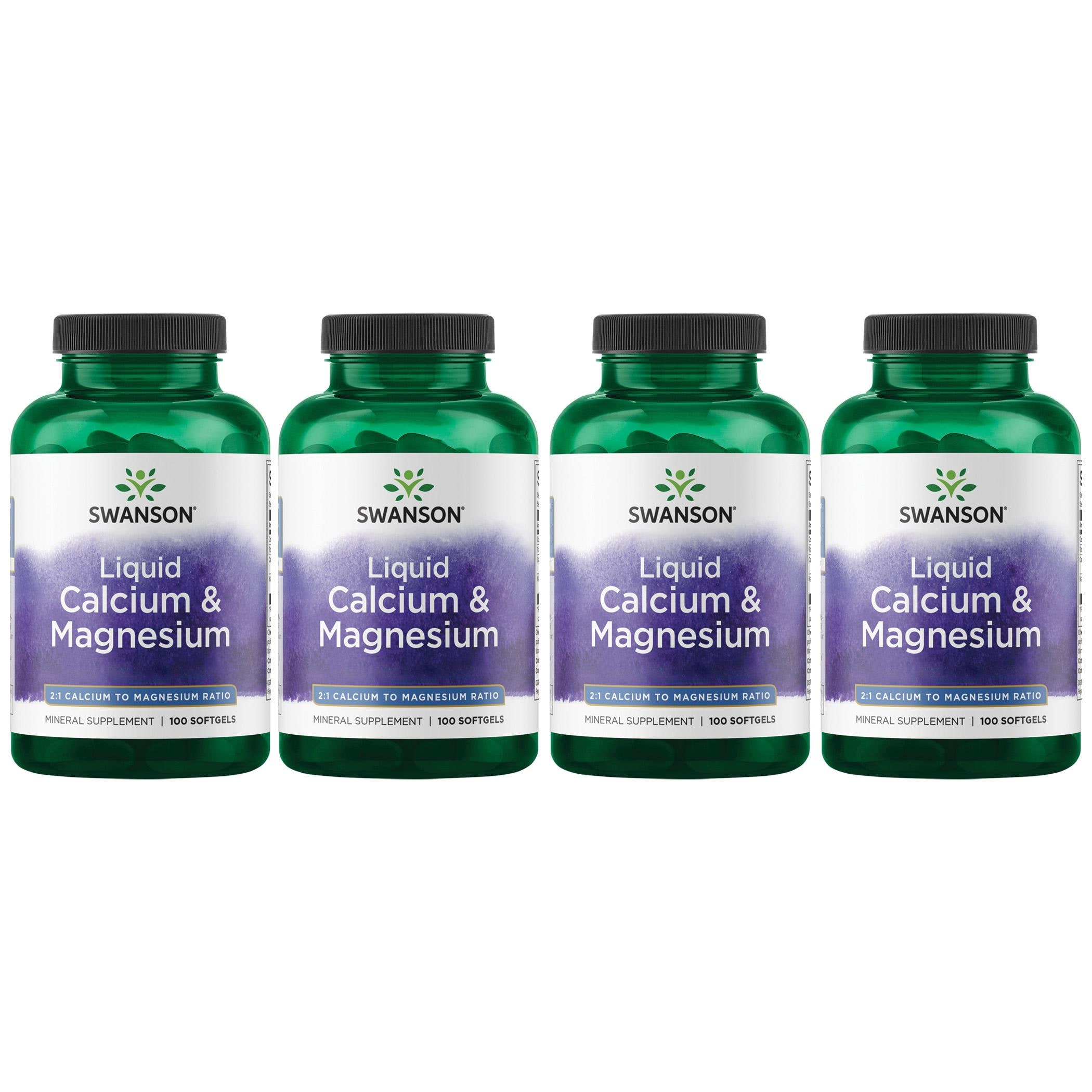 Swanson Premium Liquid Calcium & Magnesium 4 Pack Vitamin 100 Soft Gels