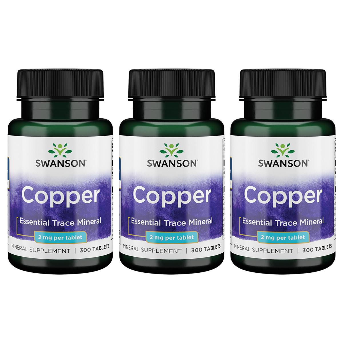 Swanson Premium Copper 3 Pack Vitamin 2 mg 300 Tabs